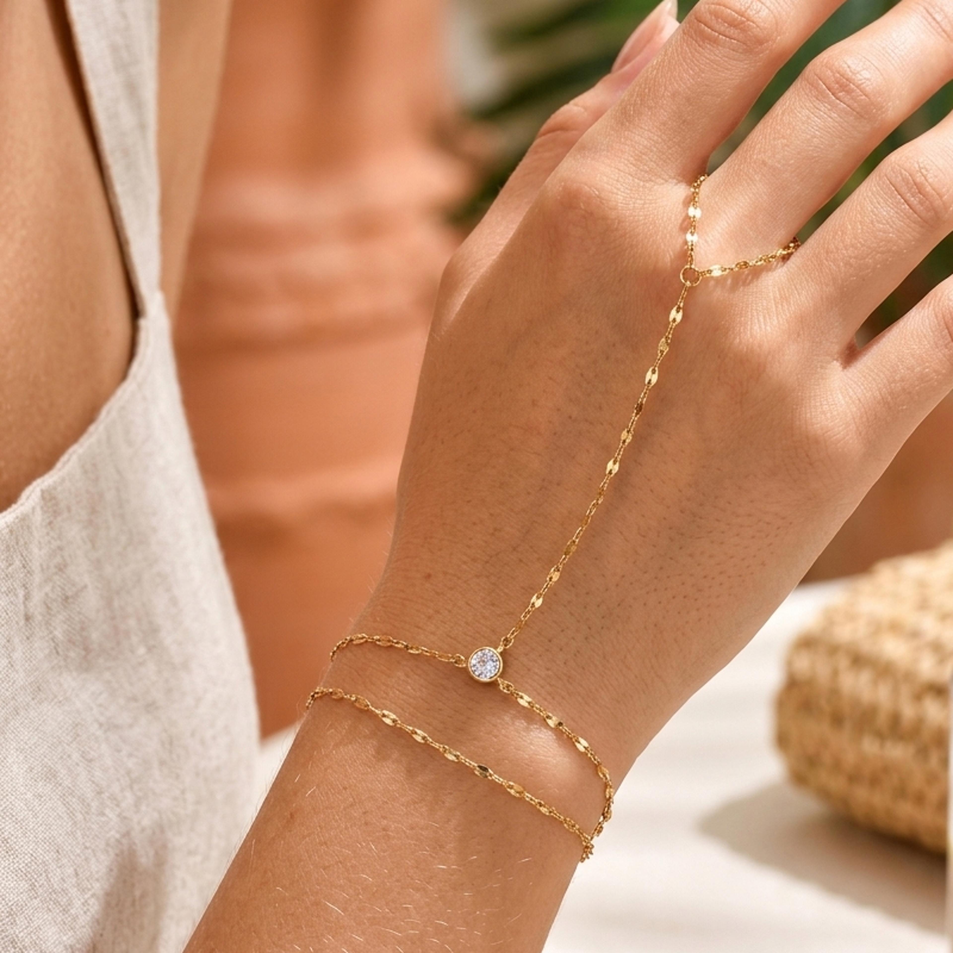 luxelink gold hand chain bracelet ring for women adjustable hand chain bracelet jewelry