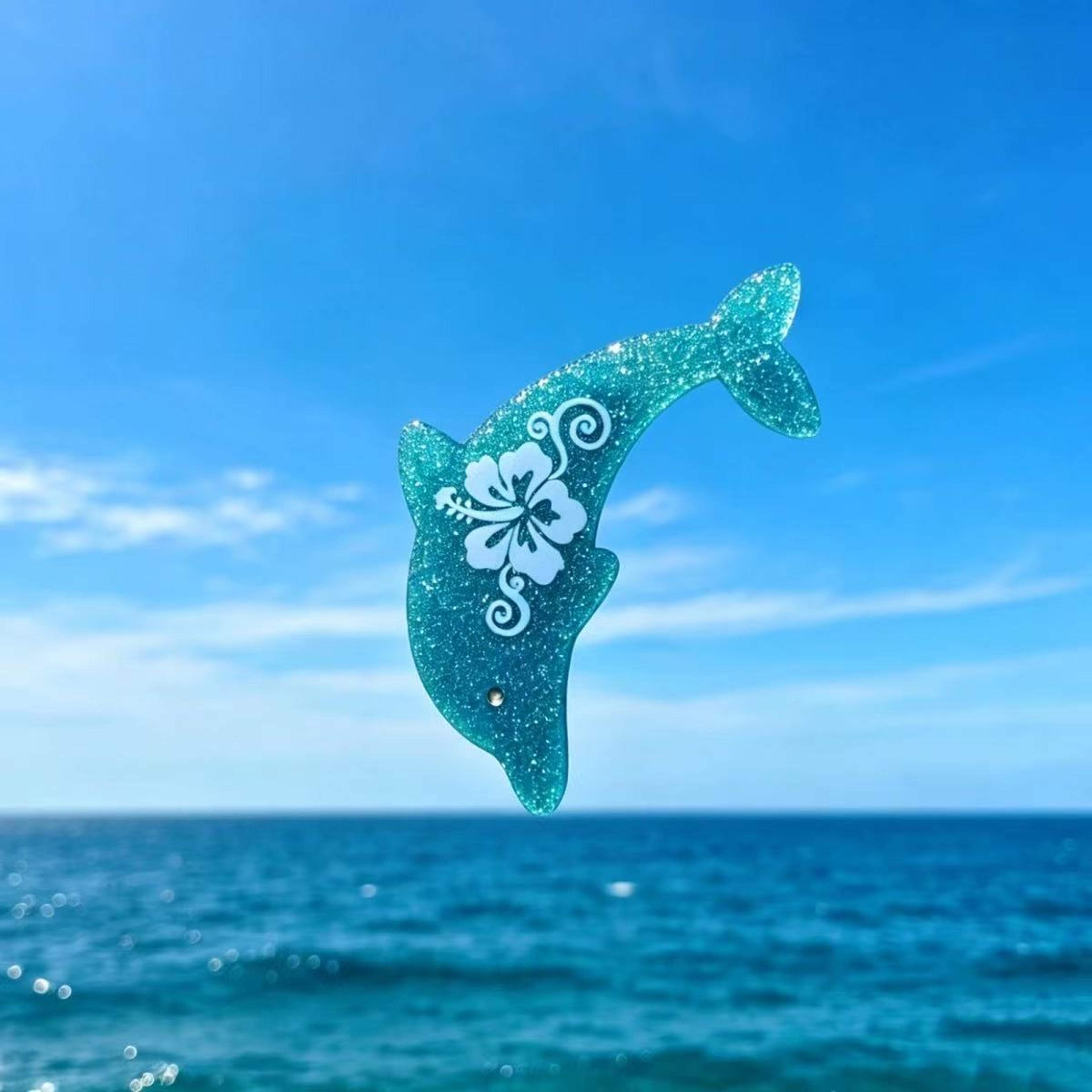 tropical dolphin & hibiscus hair clip set glittery dolphin hair clips for girls and beach loving fashionistas