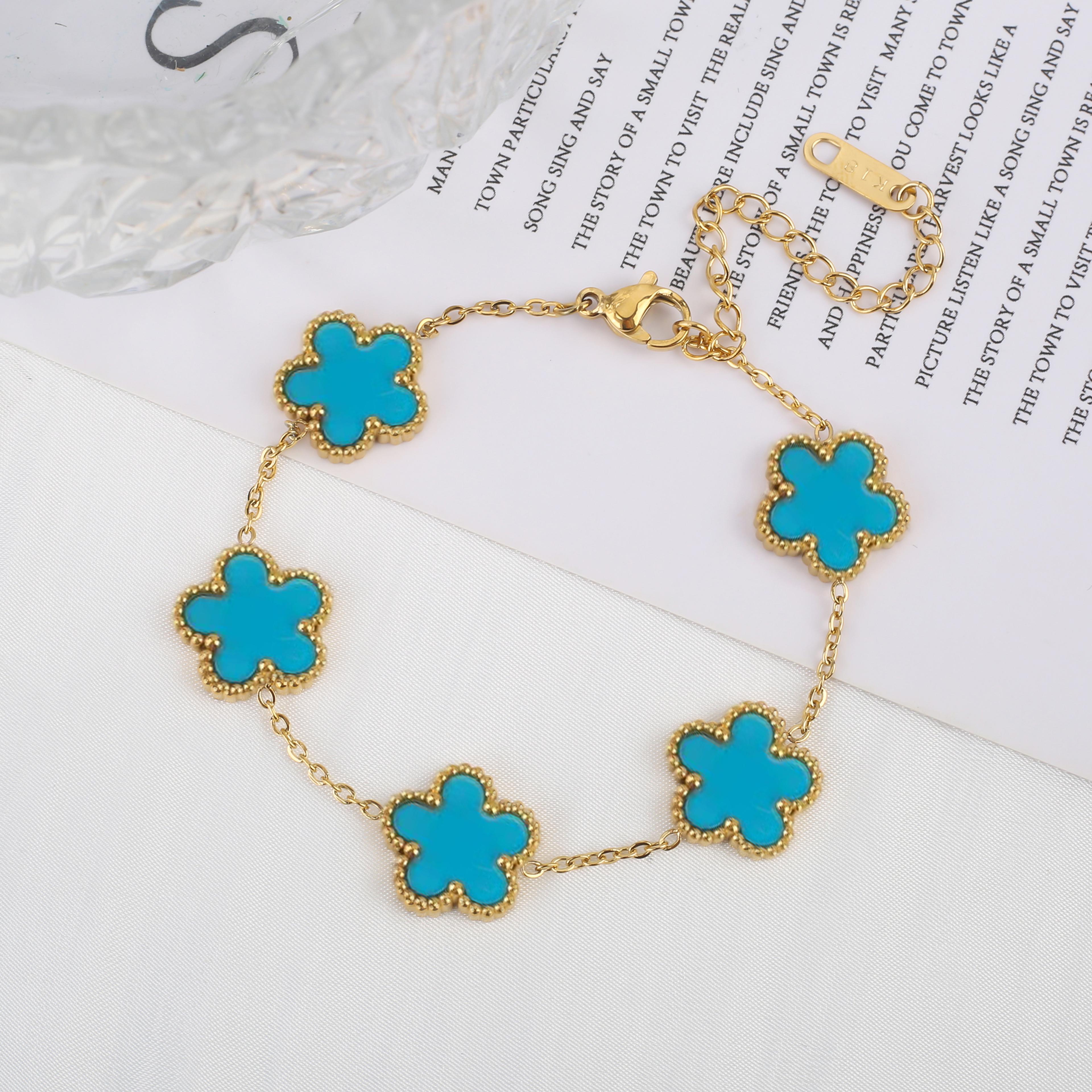 elegant golden clover adjustable bracelet stainless steel lucky flower jewelry for women