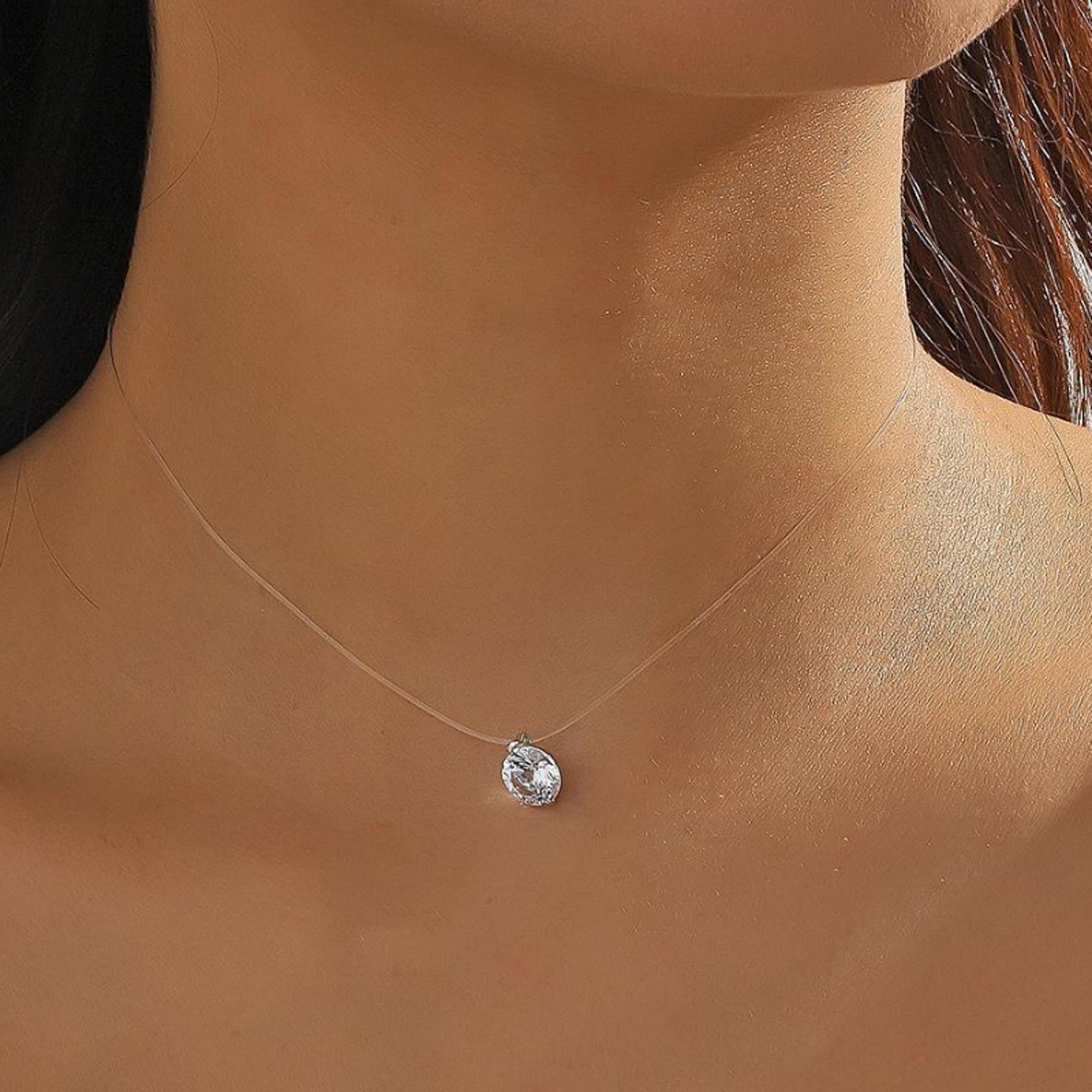 floating rhinestone illusion choker necklace for women invisible necklace, rhinestone choker, minimalist party jewelry