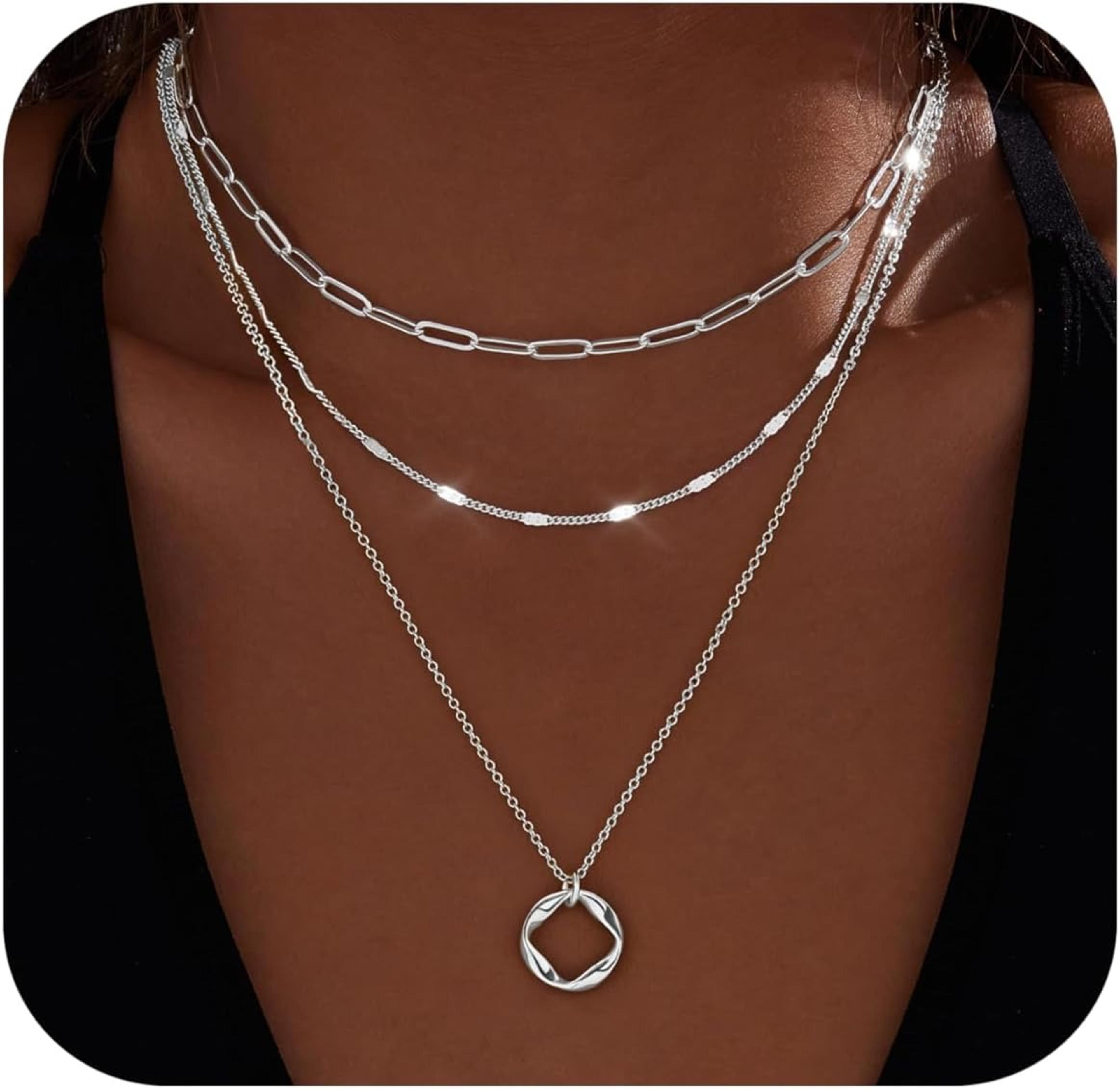 radiance layered necklace set layered gold necklace, paperclip chain necklace & circle pendant choker
