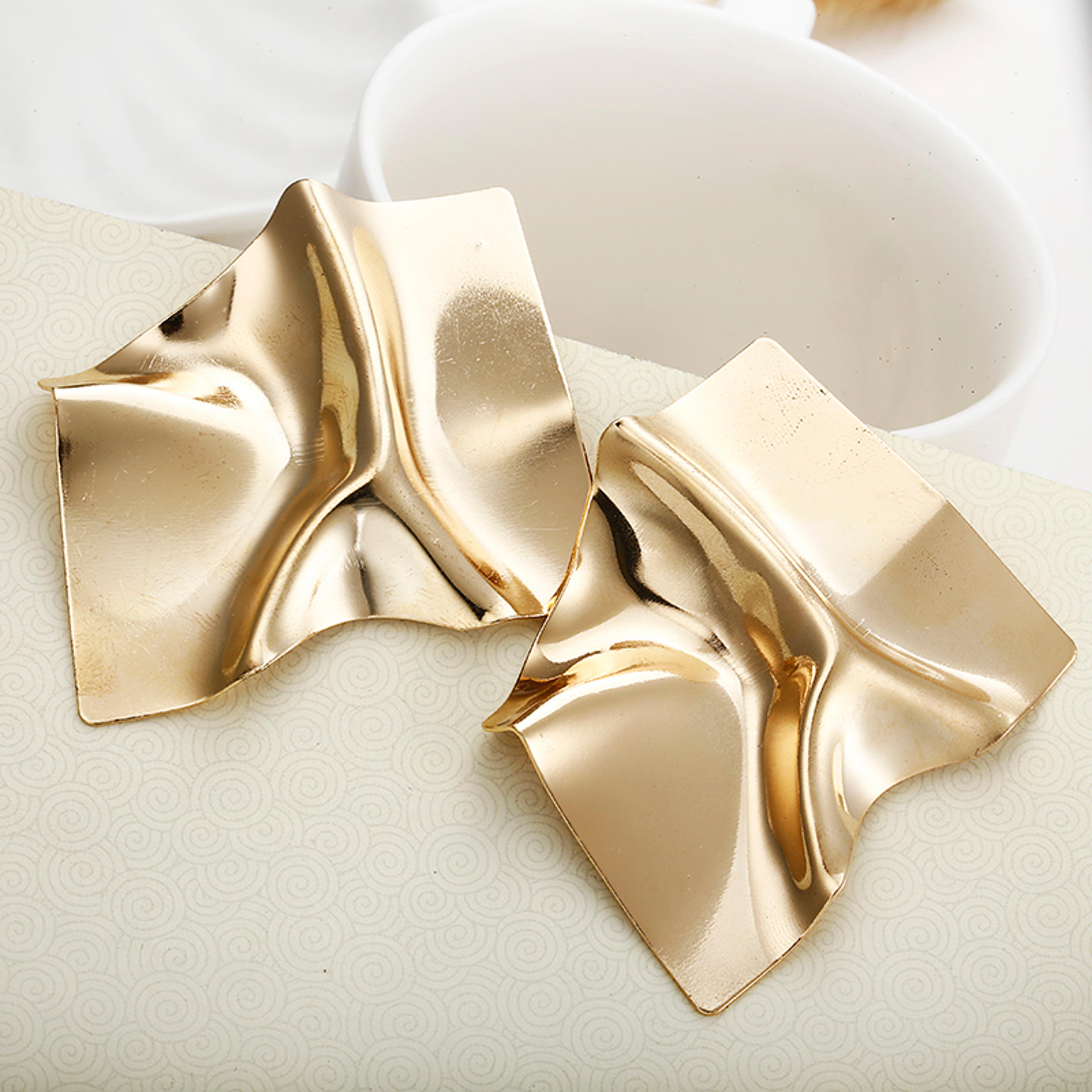 sculpted wrinkle statement earrings irregular gold & silver statement earrings for women
