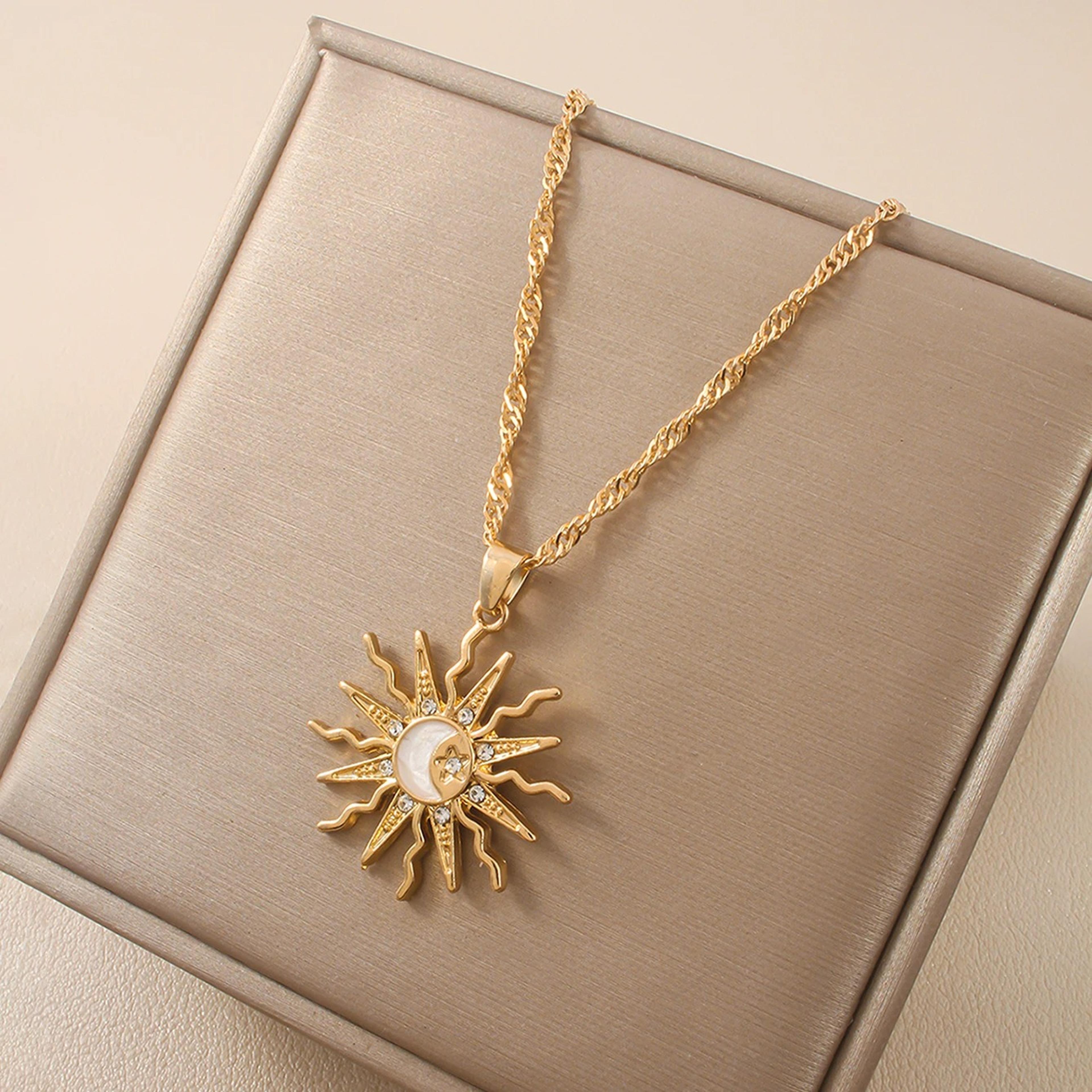 celestial trinity rhinestone pendant necklace sun moon star necklace for women