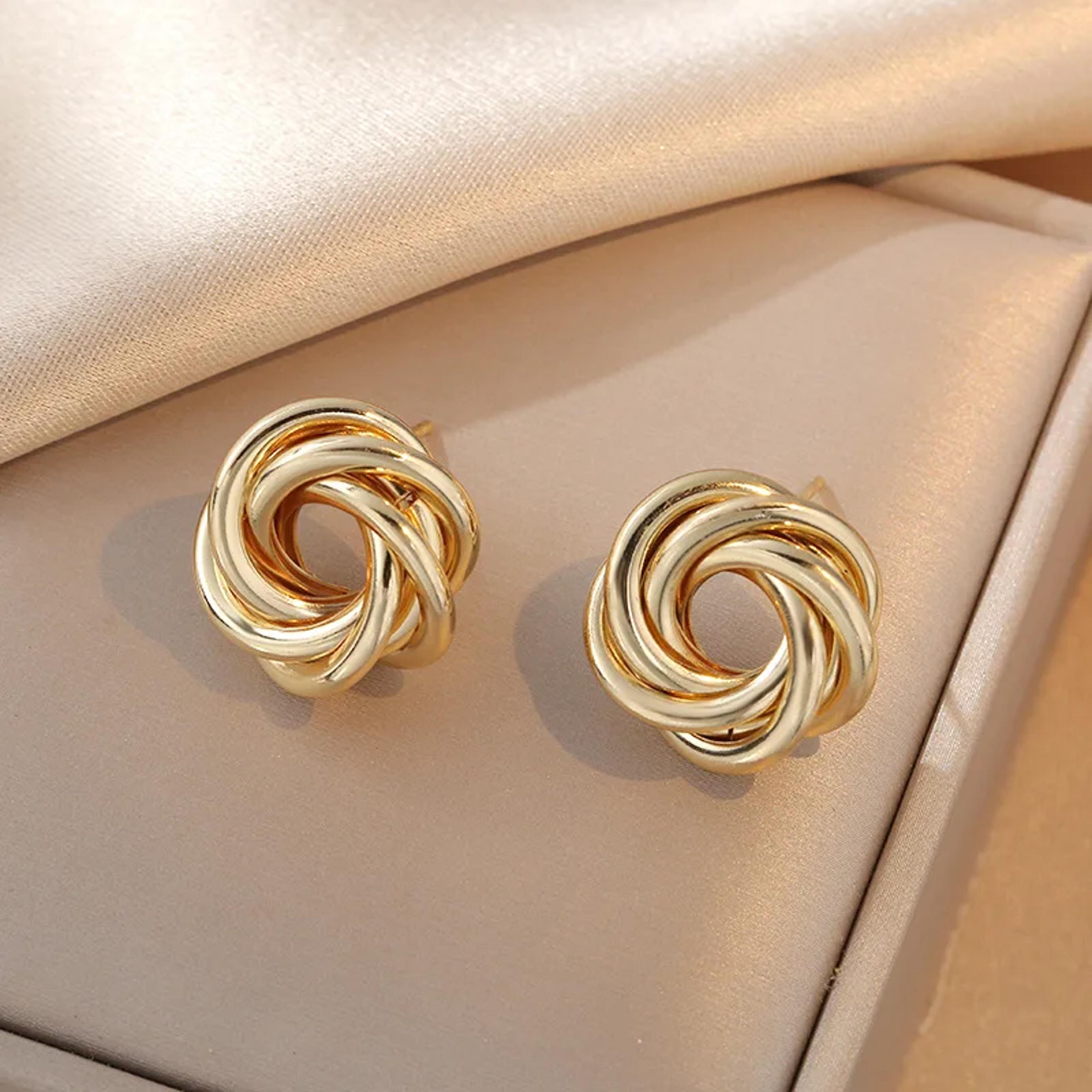 elegant gold flower twist stud earrings for women geometric floral statement jewelry