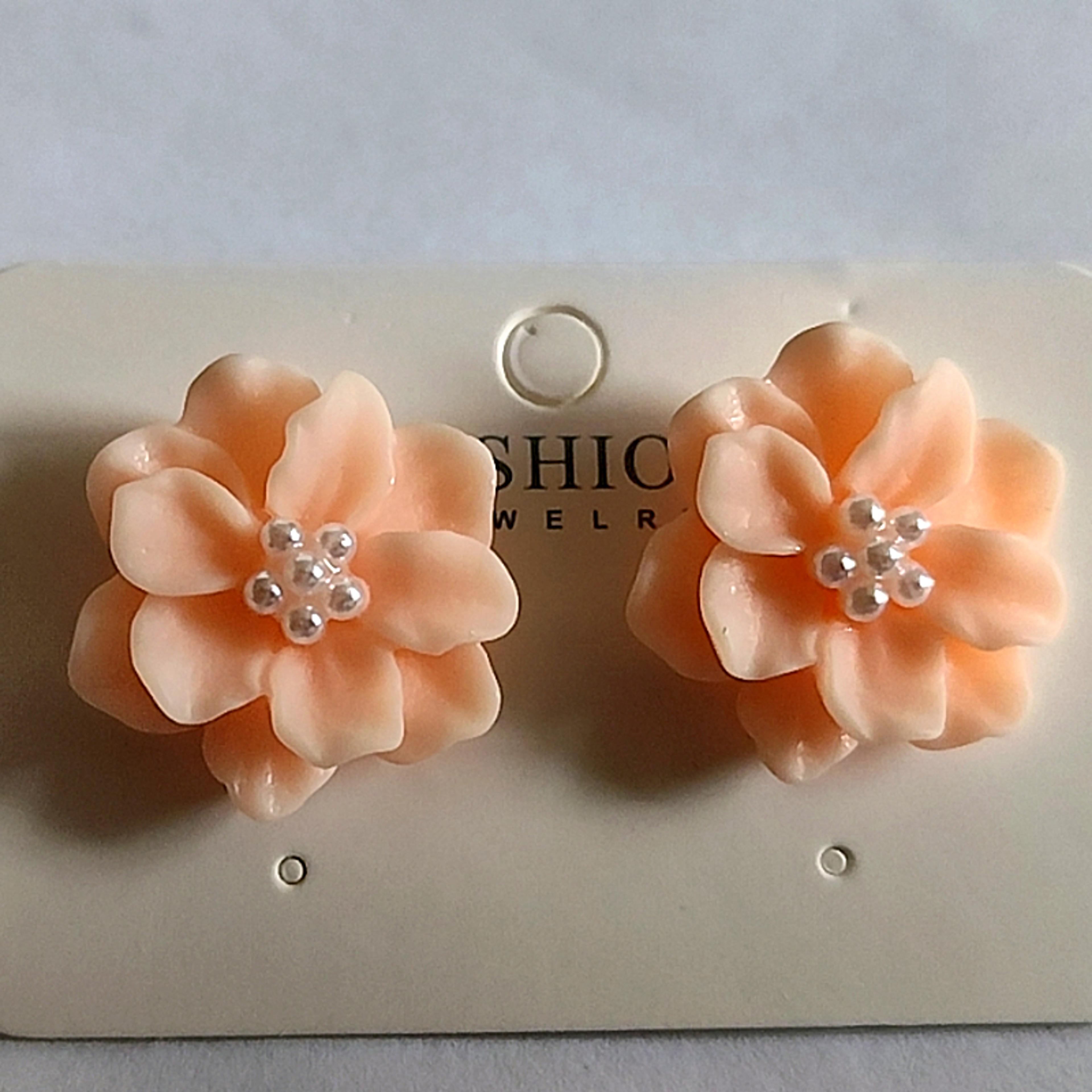 bloompetal double layer floral stud earrings for women elegant acrylic flower statement jewelry