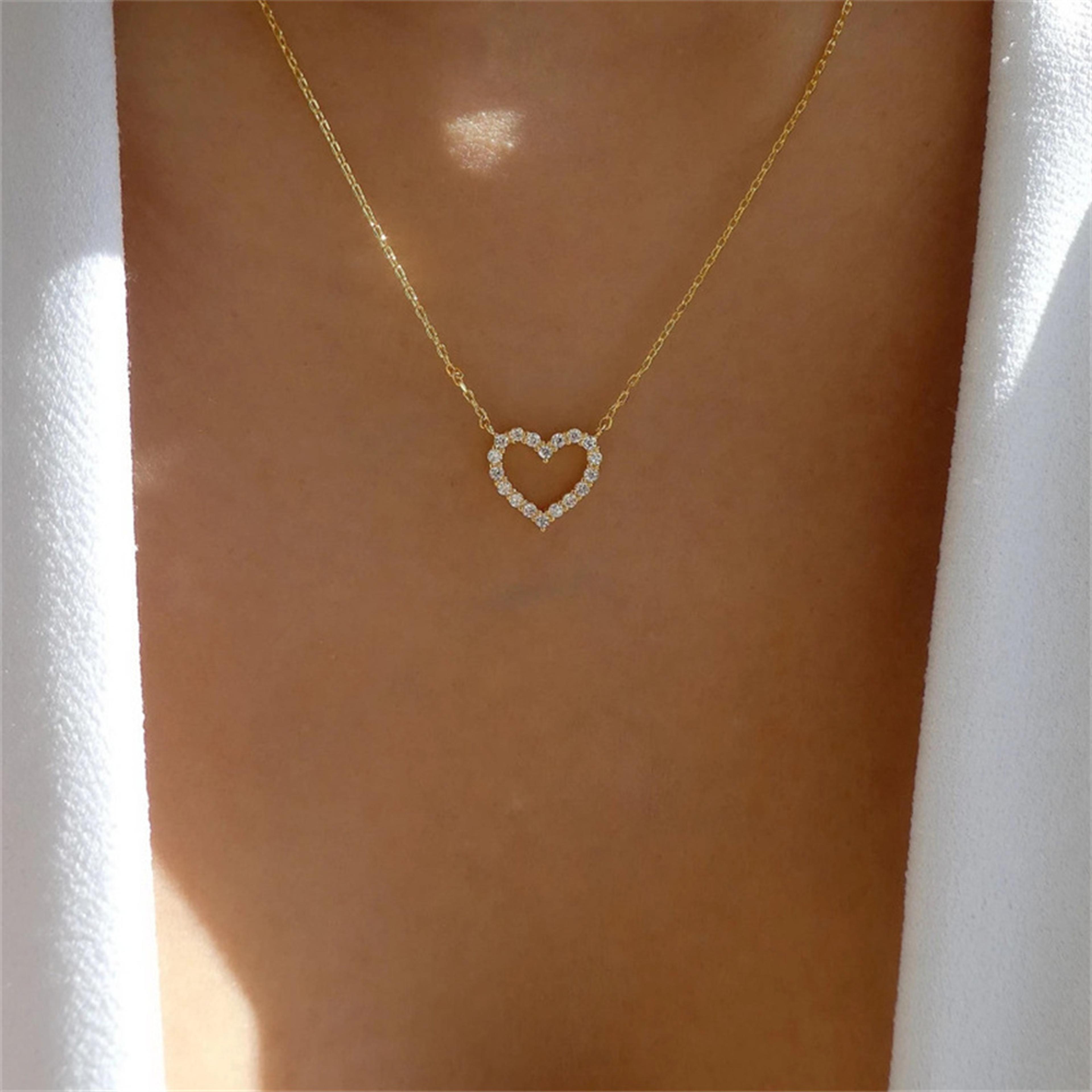 sparkling heart crystal pendant necklace for women romantic zircon necklace jewelry
