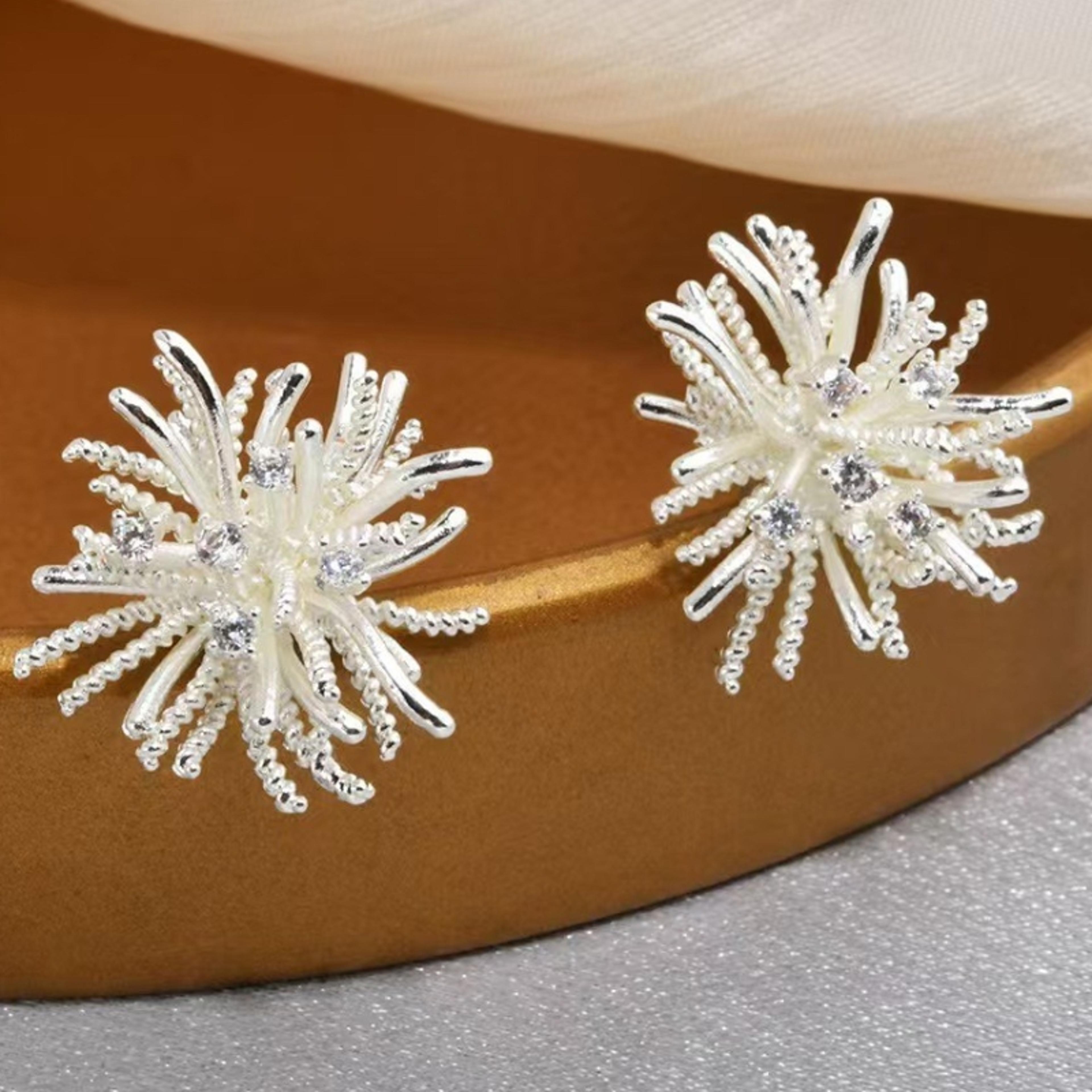 firework bloom silver stud earrings bohemian earrings with flower stud earrings design