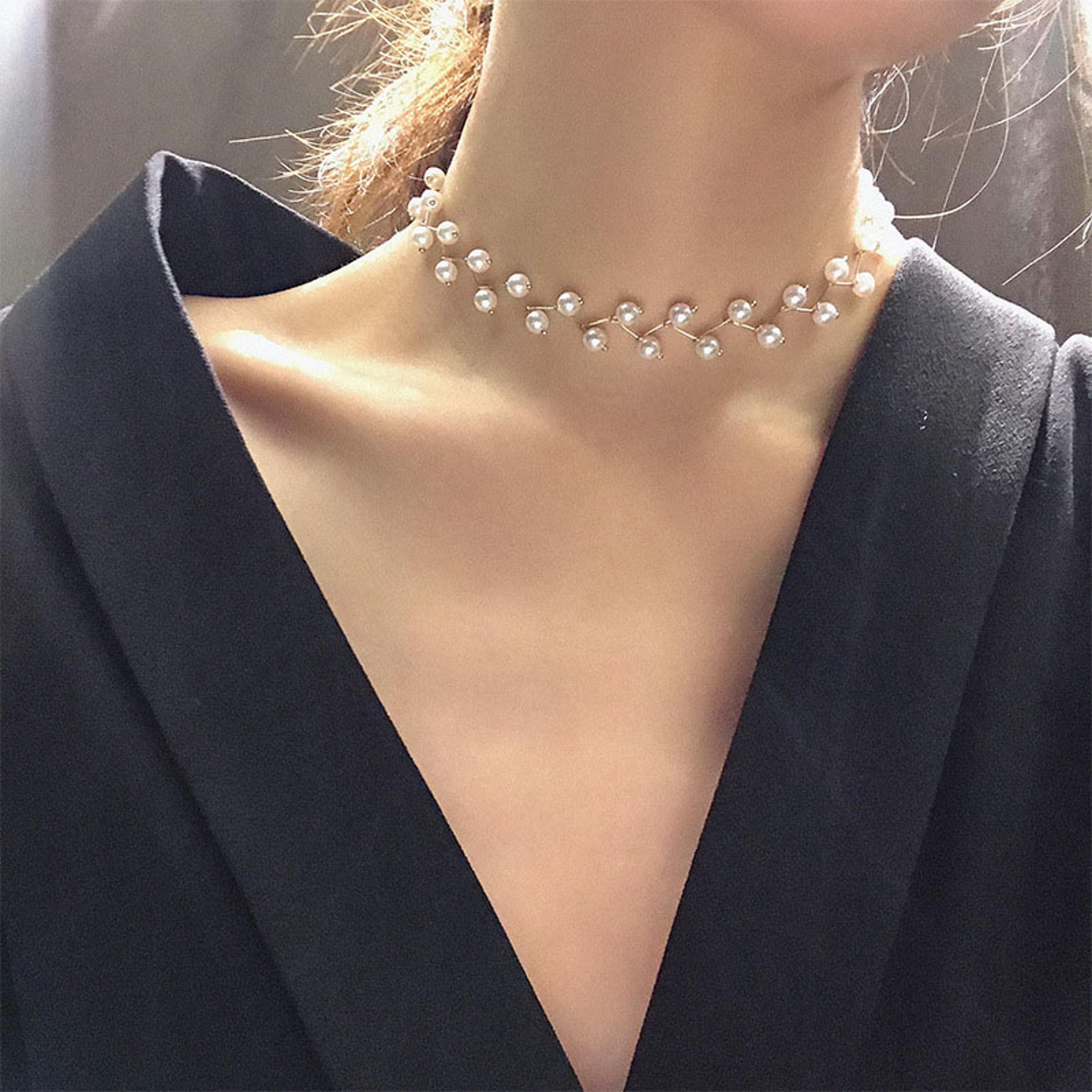 korean pearl choker necklace for women elegant pearl necklace, short choker necklace jewelry gift