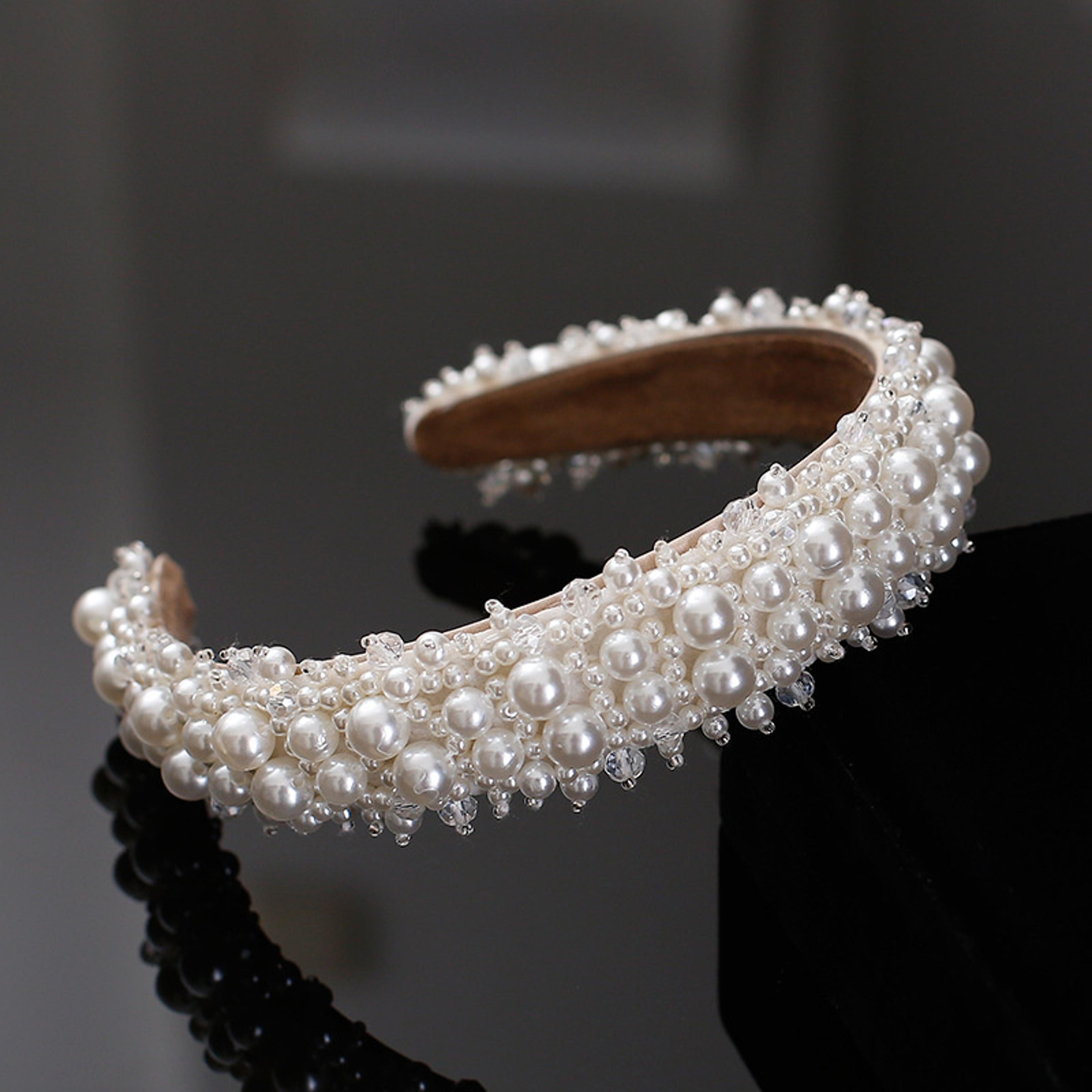 baroque pearl crystal bridal headband handmade wedding hair accessory for brides