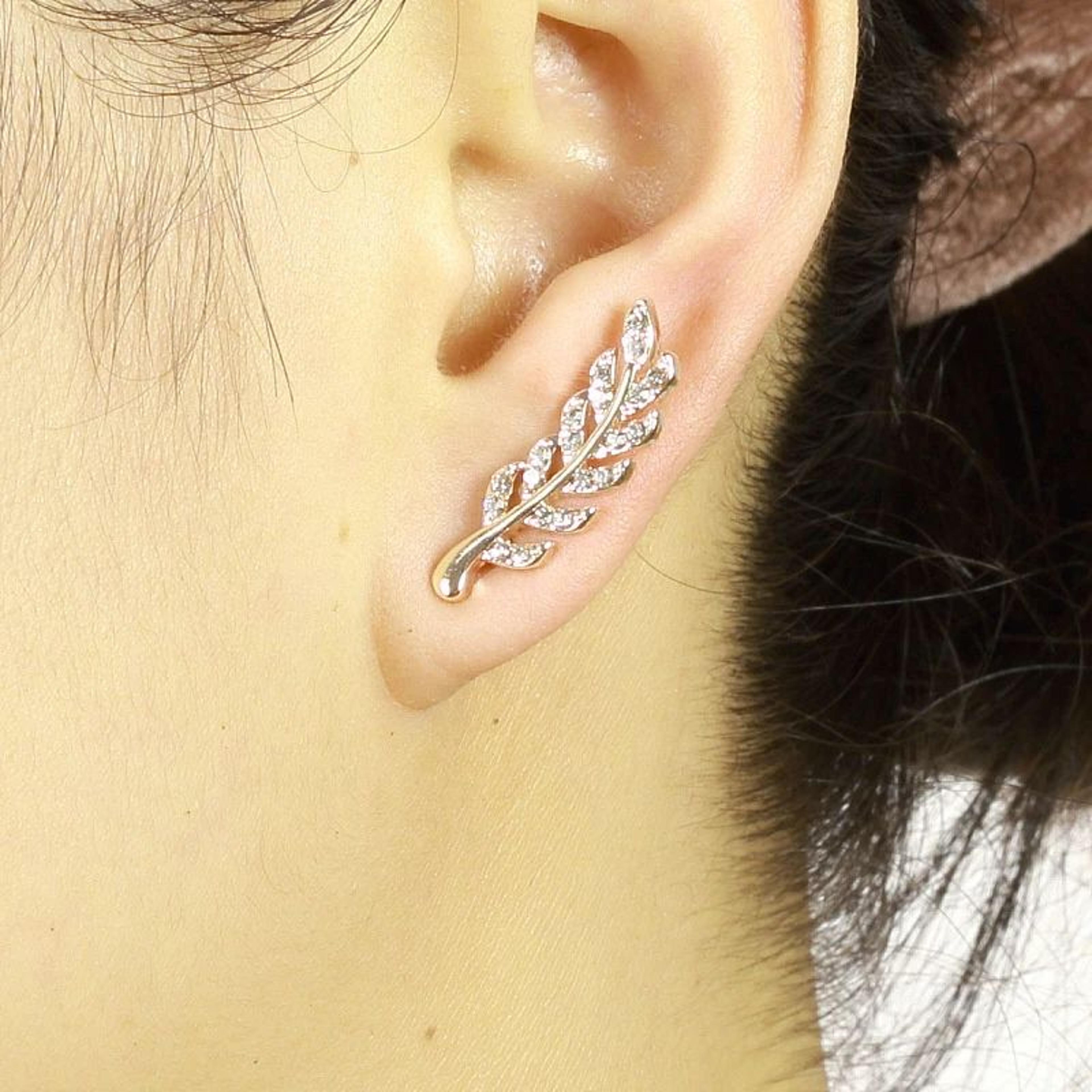 crystal feather leaf stud earrings for women elegant gold & silver crystal jewelry