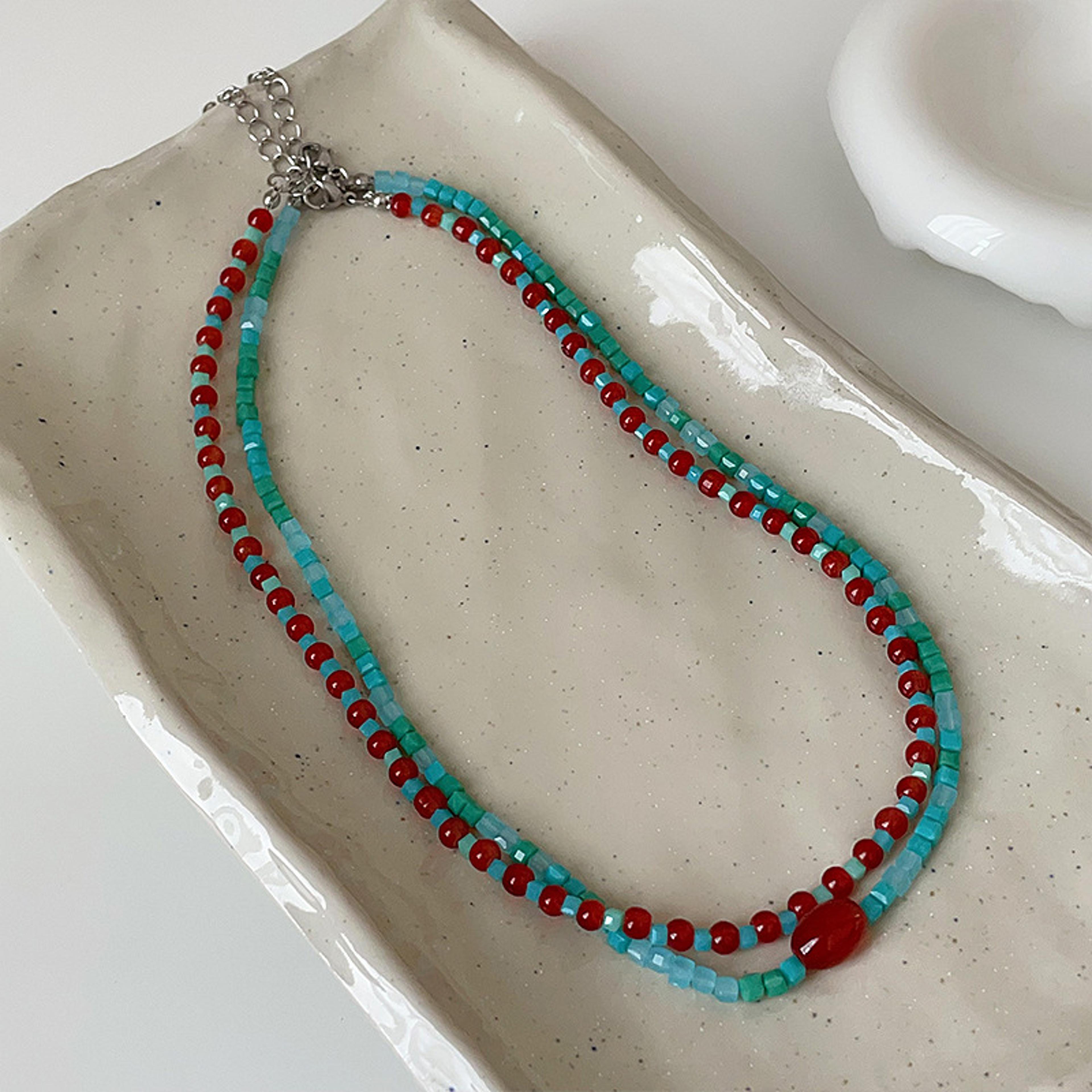 retro natural stone cube beaded choker necklace for women