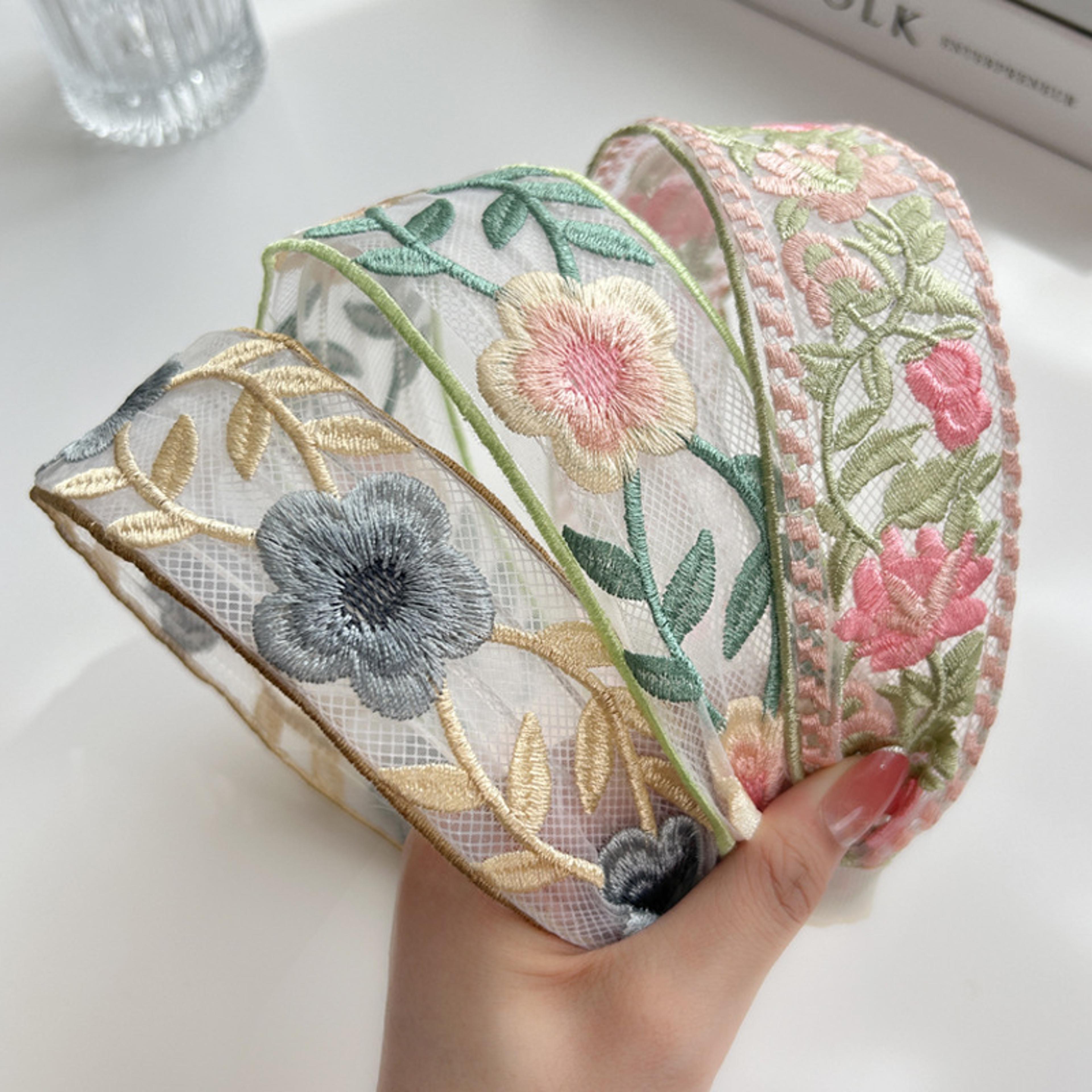 embroidered chiffon flower headband for women elegant floral hair hoop accessory