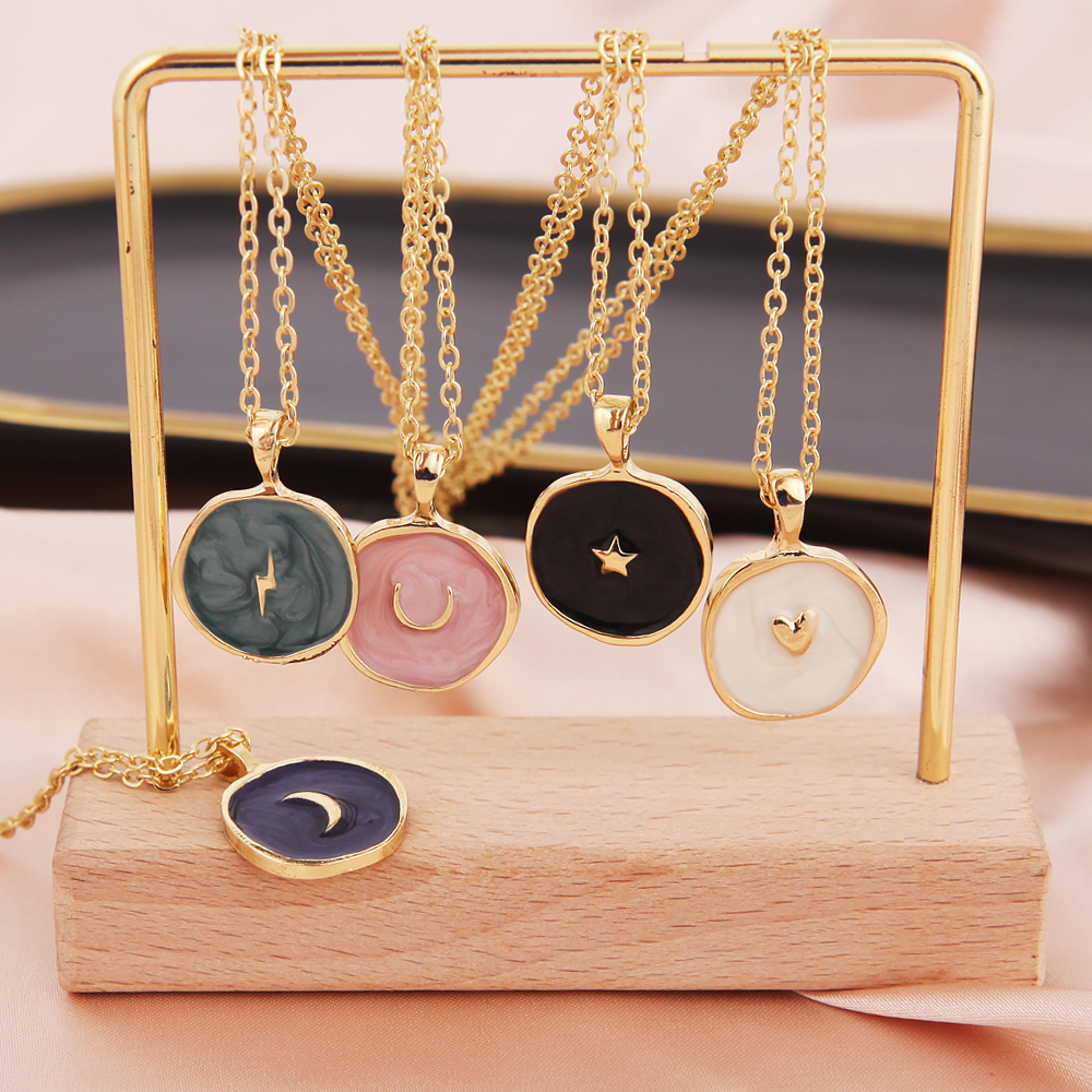 celestial charm enamel necklace moon star necklace with lightning pendant for women