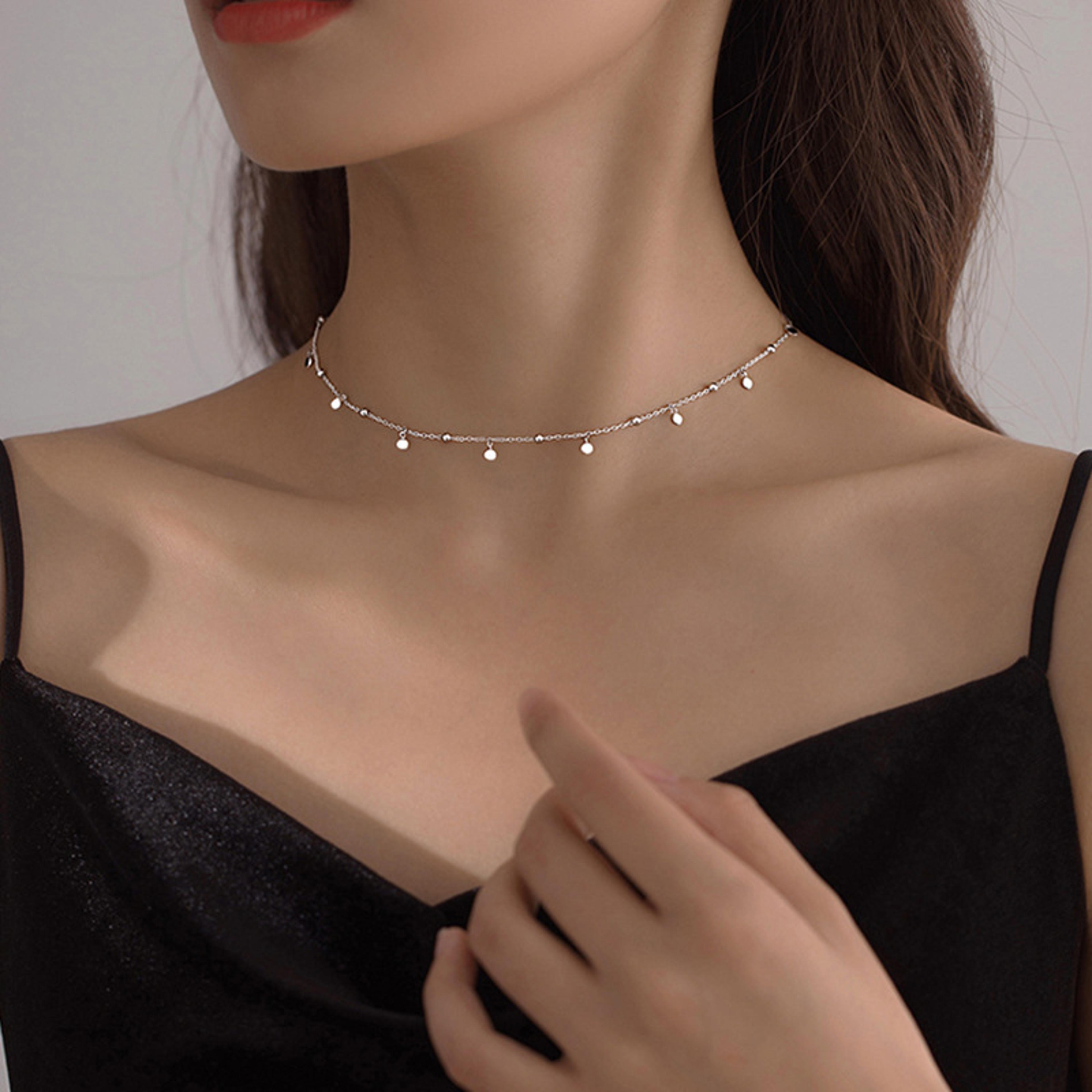 silver tassel choker necklace for women tassel choker necklace, silver chain choker, party jewelry