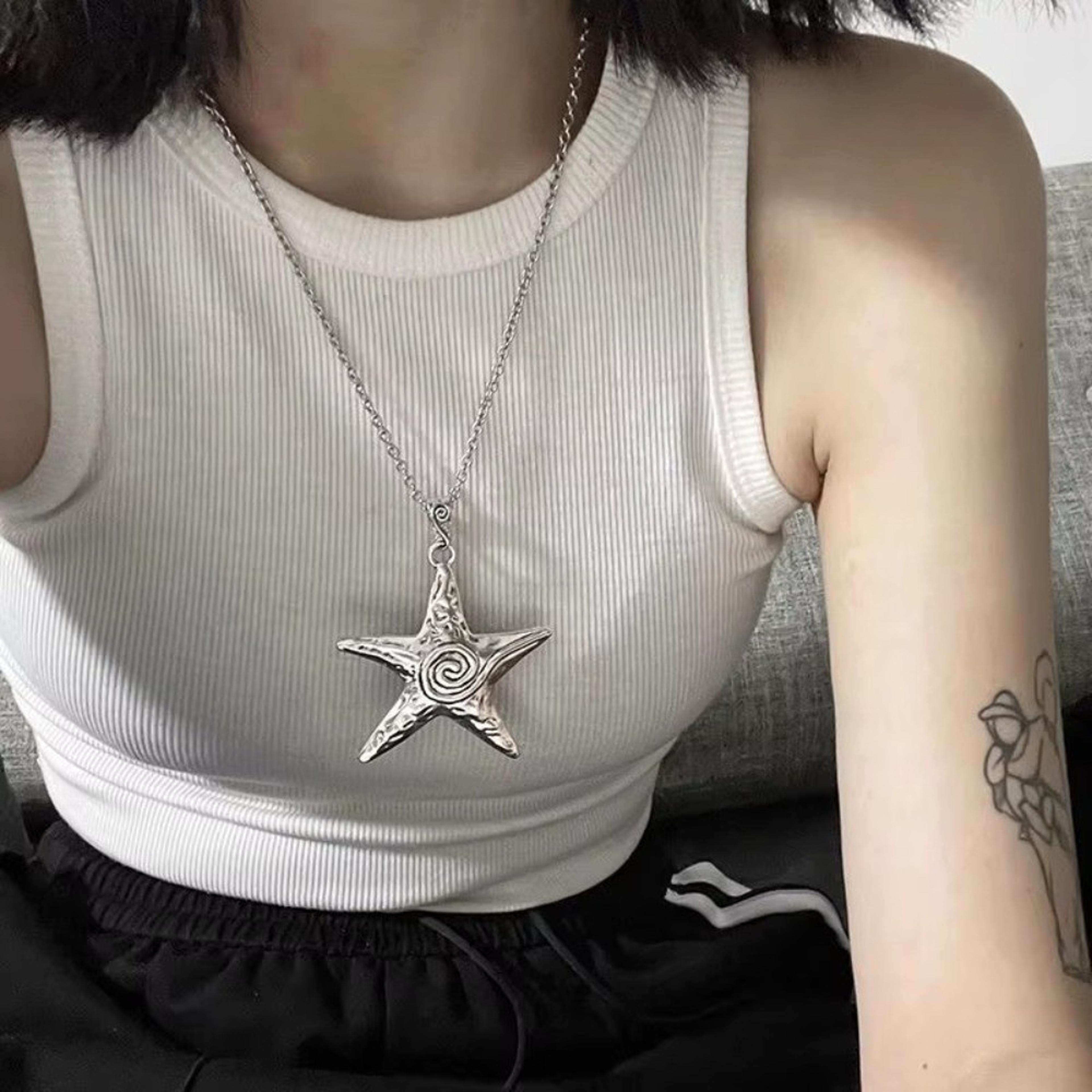 ocean muse starfish pendant necklace vintage silver statement collarbone chain for women