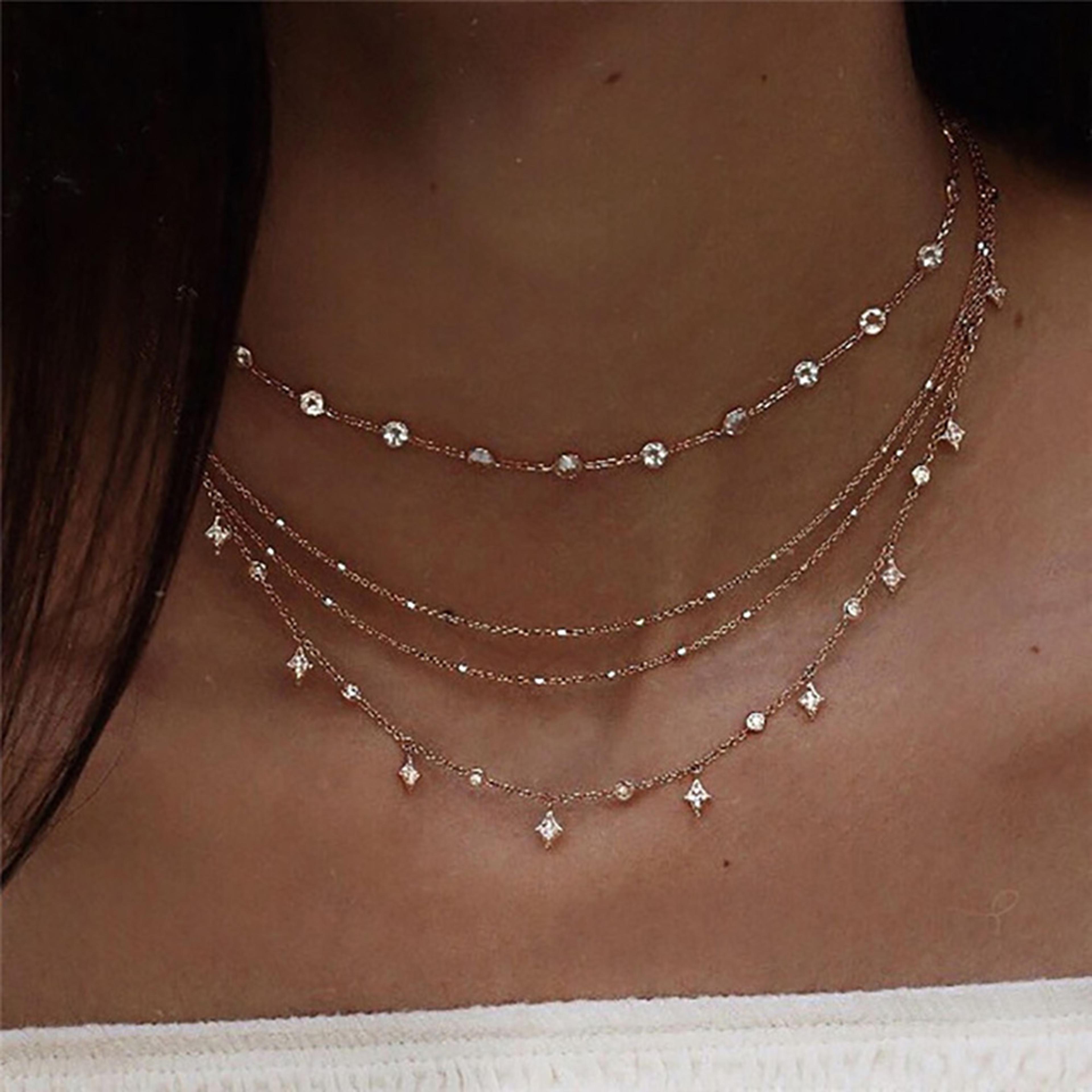 celestial crystal star layered necklace vintage gold boho pendant jewelry for women