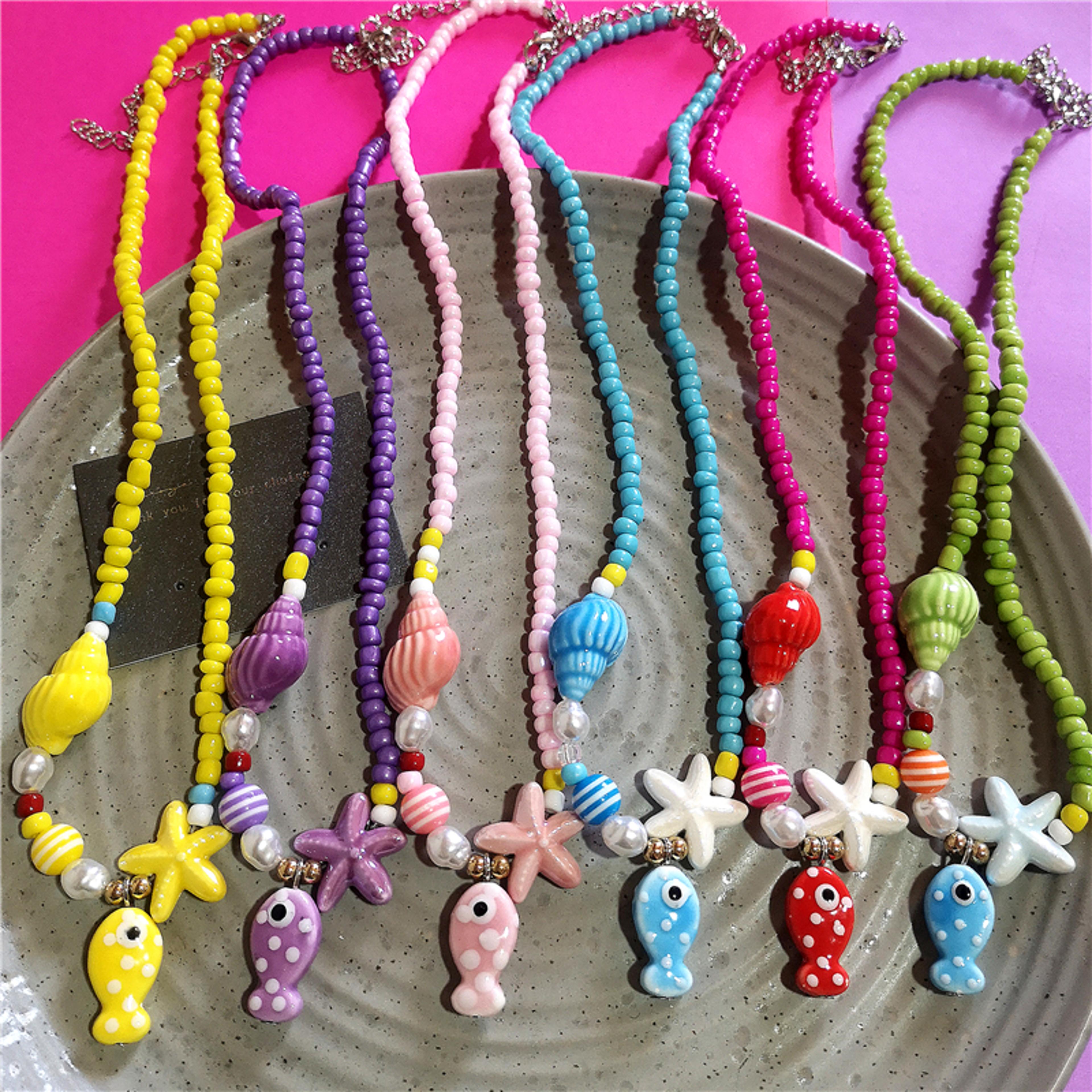 coastal charm ceramic fish beaded choker necklace for women