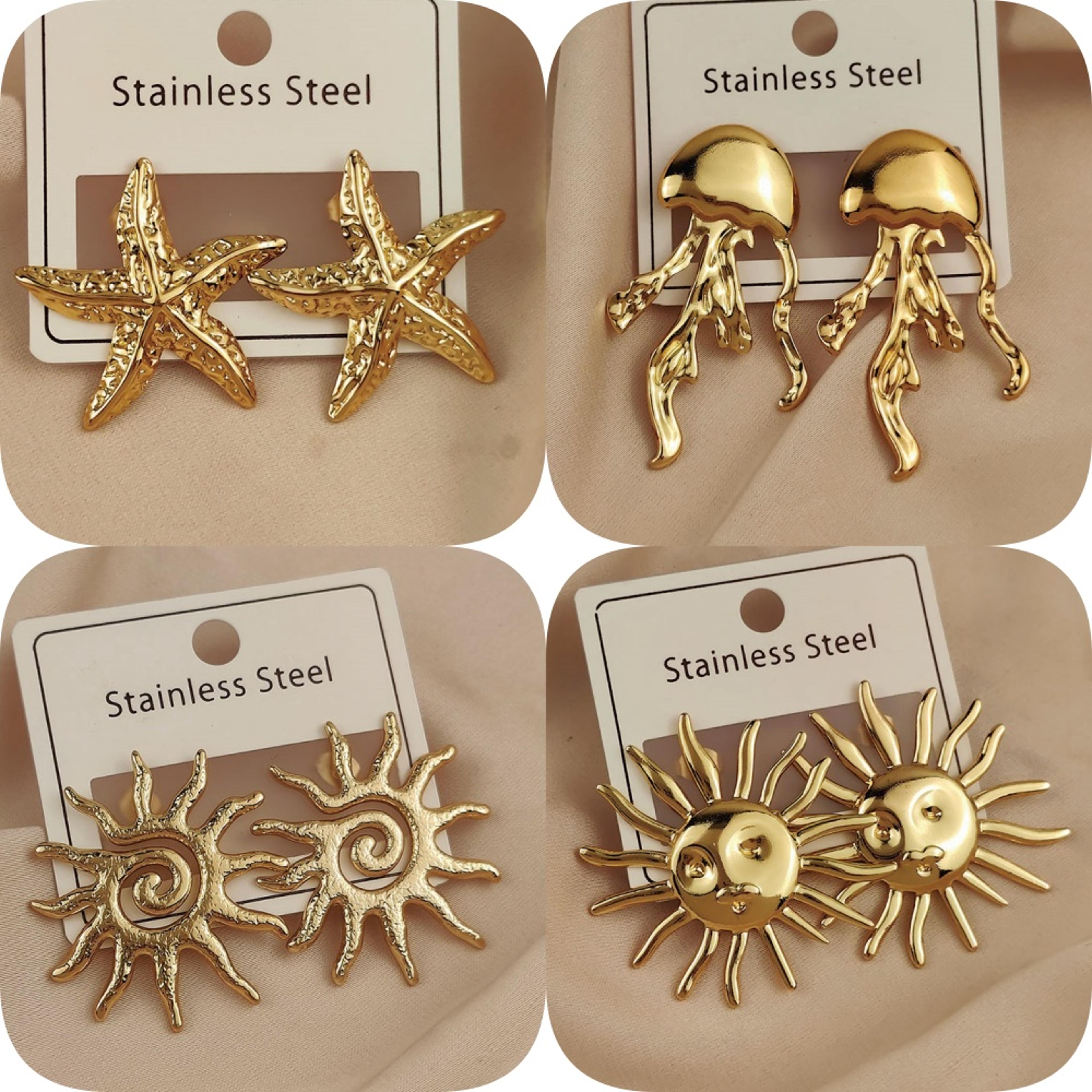 ocean muse starfish earrings gold tone waterproof stainless steel statement jewelry