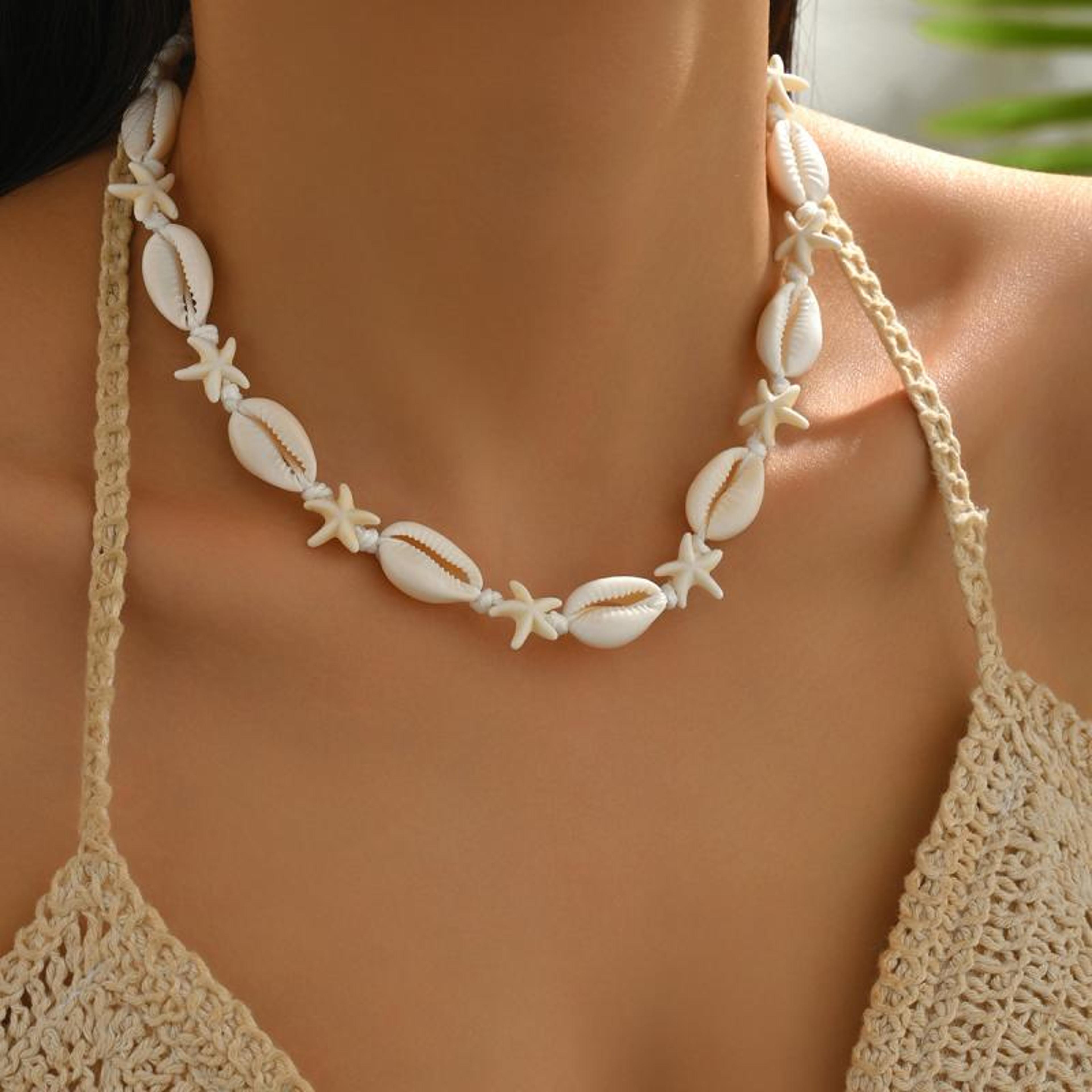 bohemian shell & starfish layered necklace beach necklace for summer coastal style