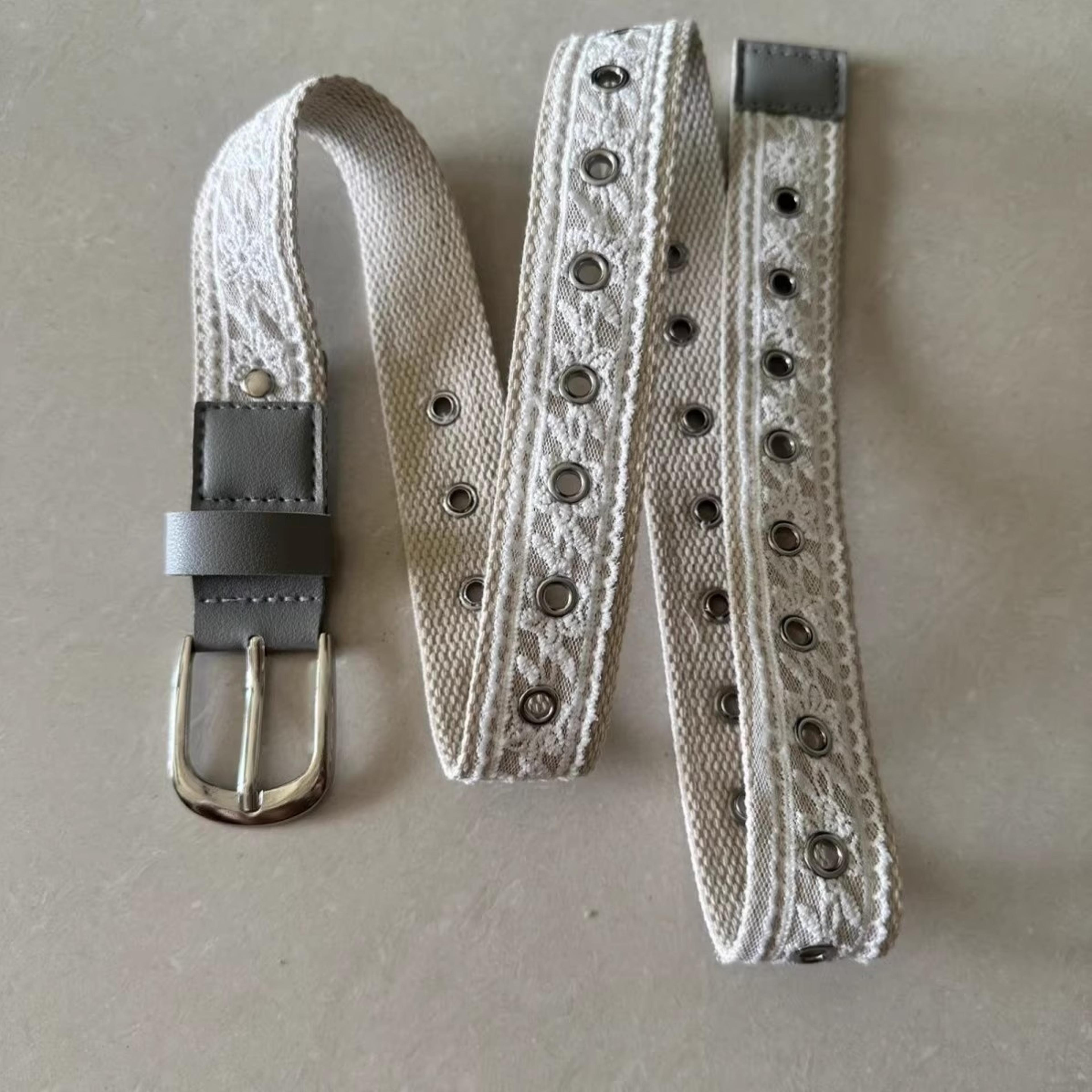 vintage lace canvas waist belt for women retro decorative jean belt with metal buckle