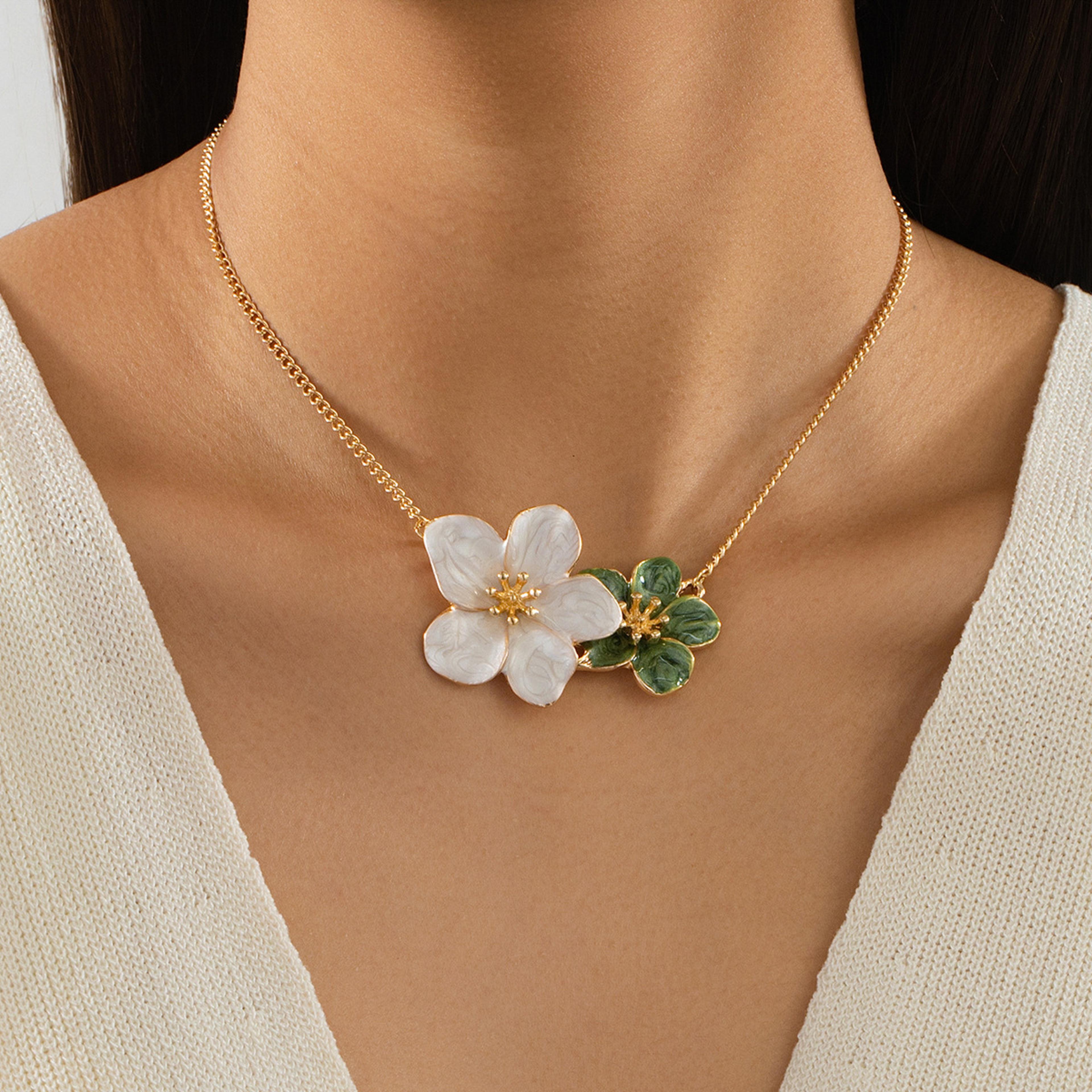 colorful five petal flower pendant necklace for women vintage floral charm clavicle chain