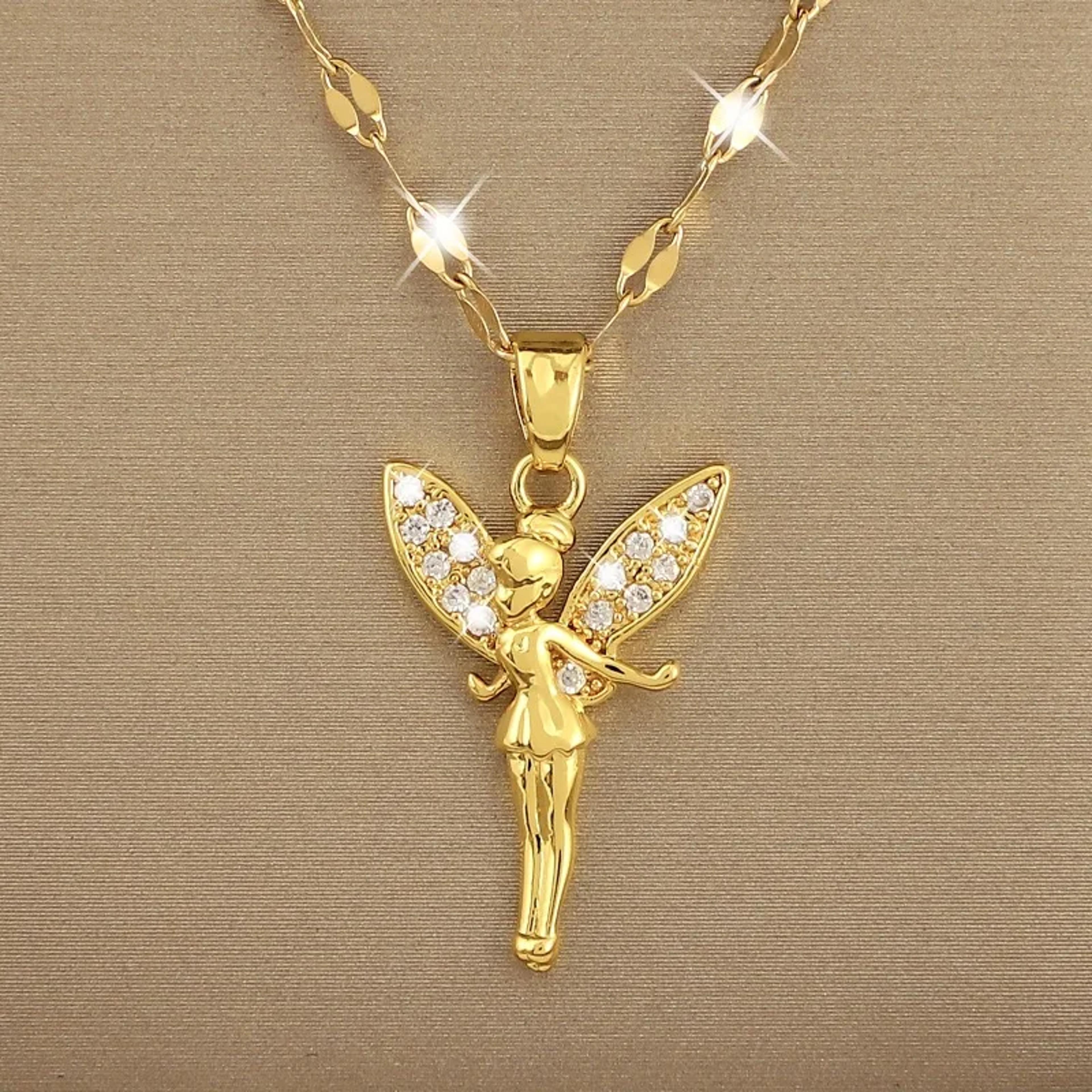 fairy angel pendant necklace elegant titanium steel flower fairy jewelry gift for women