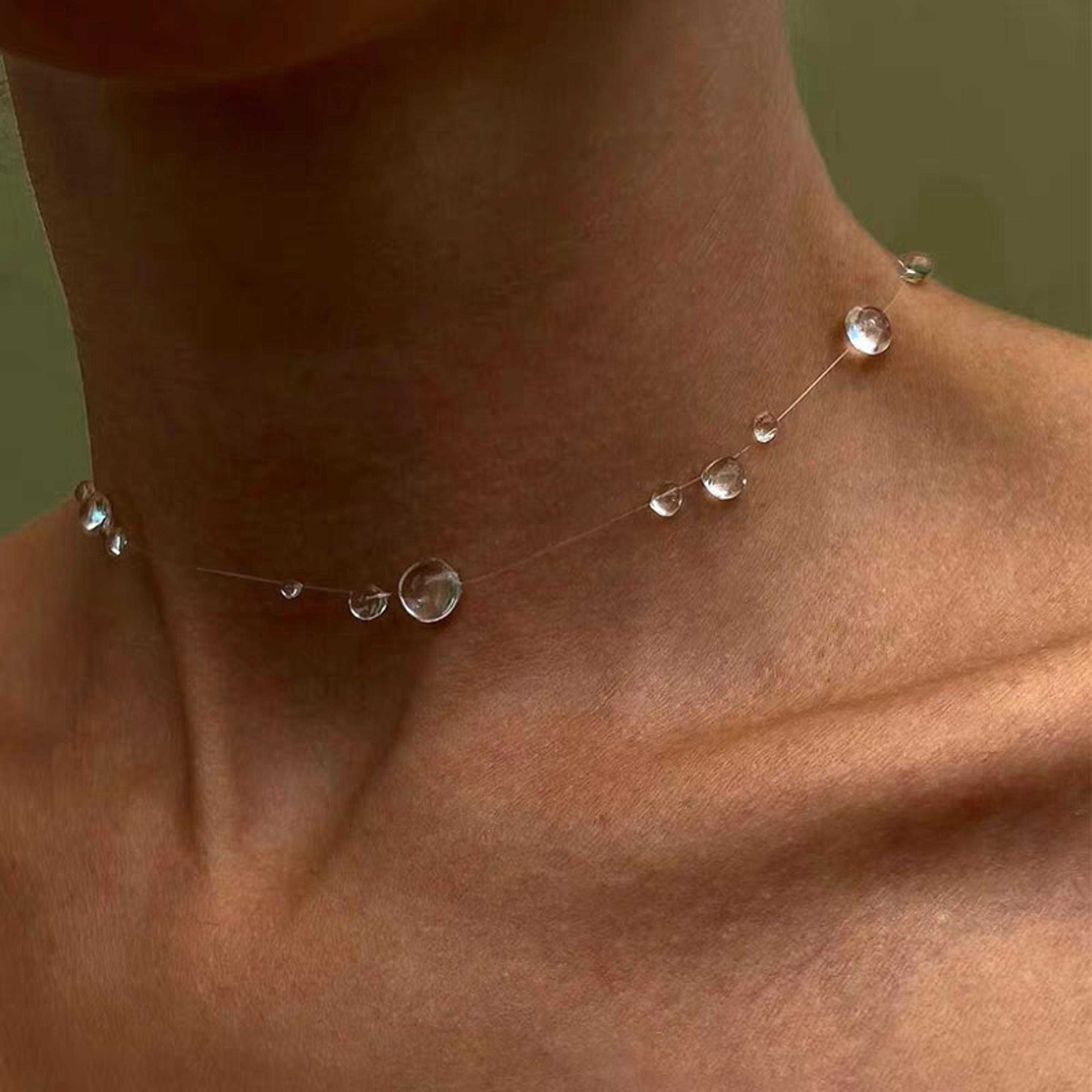 crystal dewdrop tassel jewelry set minimalist fairycore necklace & drop earrings