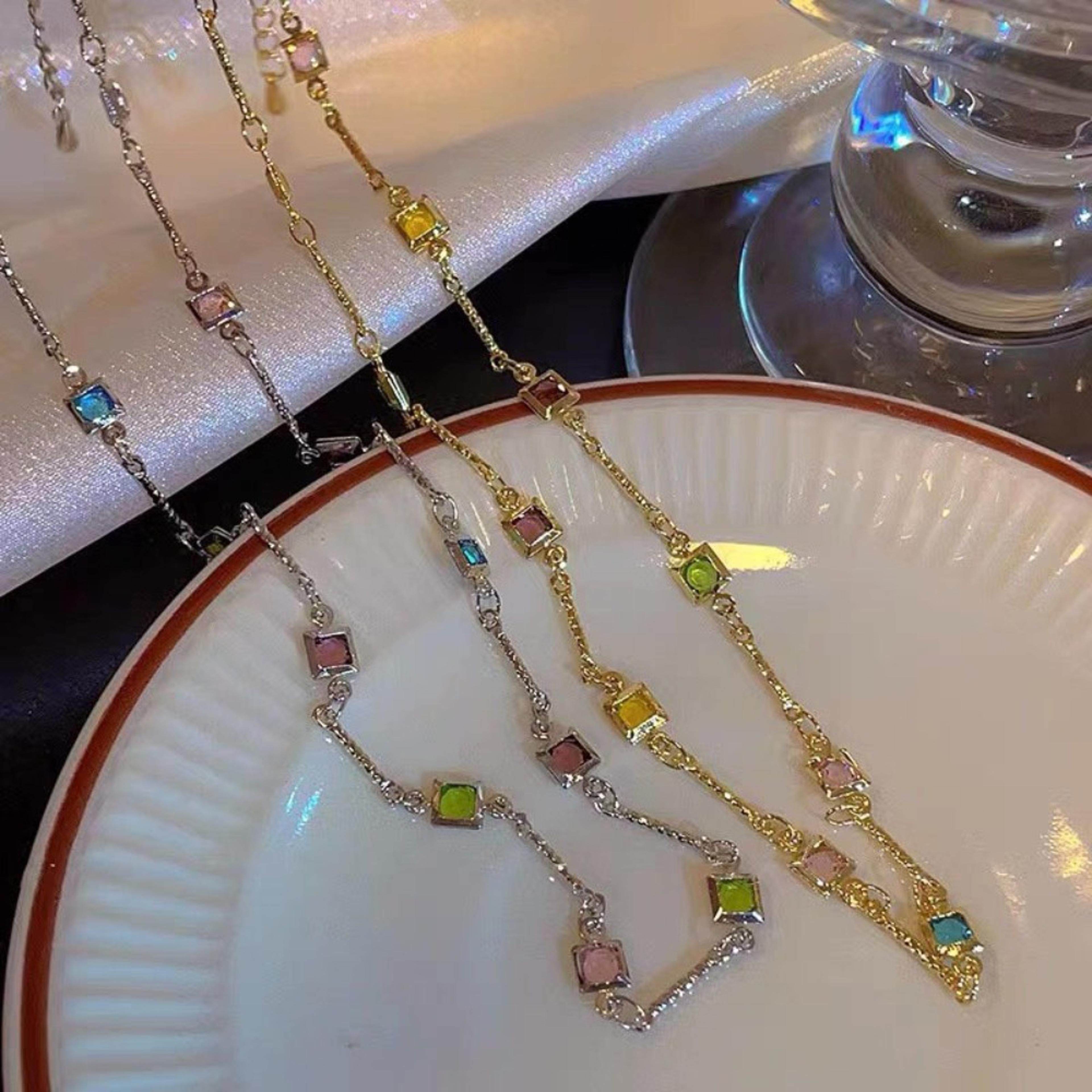 radiant color crystal choker necklace for women geometric rainbow pendant statement jewelry