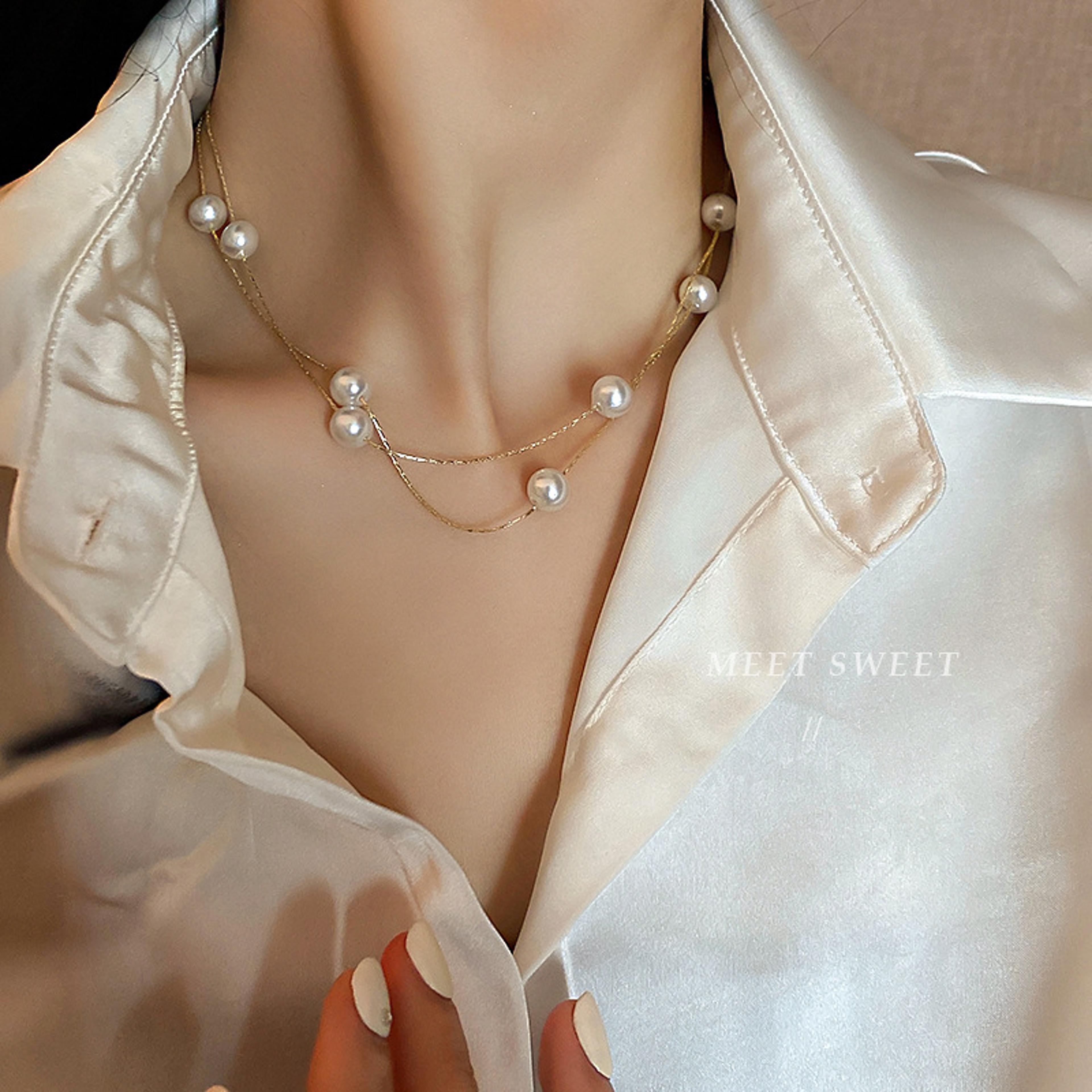 elegant double layer pearl clavicle necklace for women
