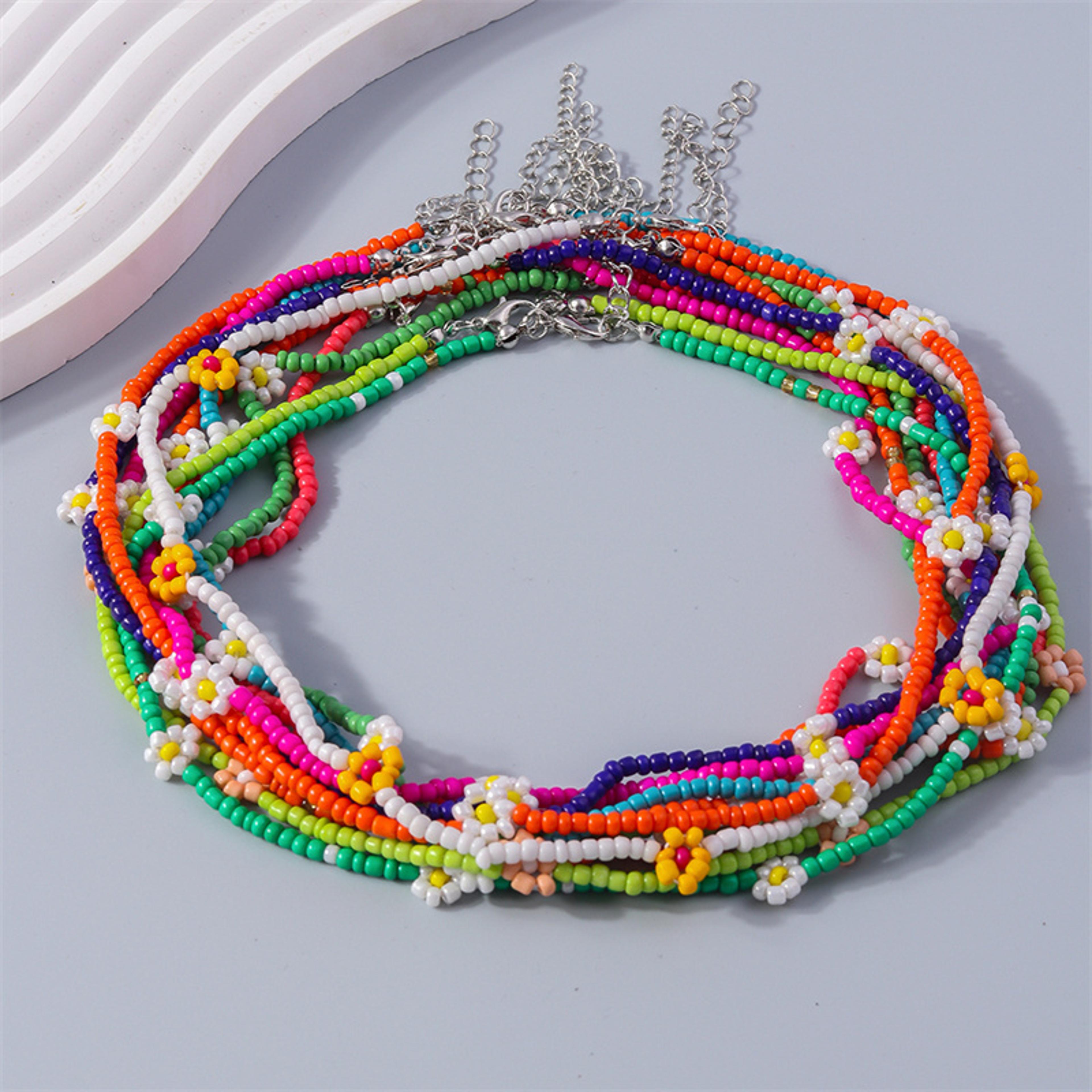 boho flower seed bead friendship necklace for women & kids