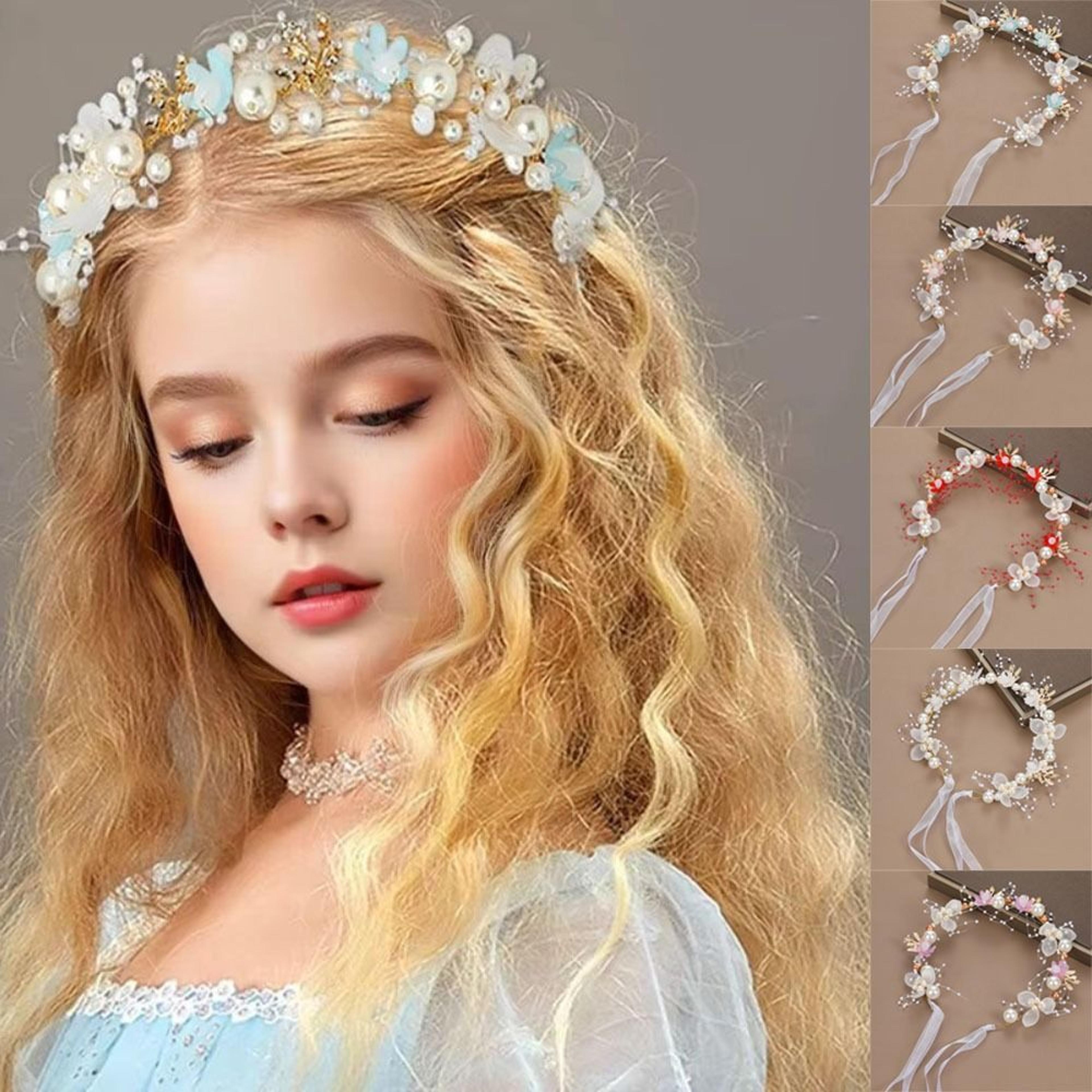 pearl boho flower crown headband for girls & women elegant floral tiara hair accessory