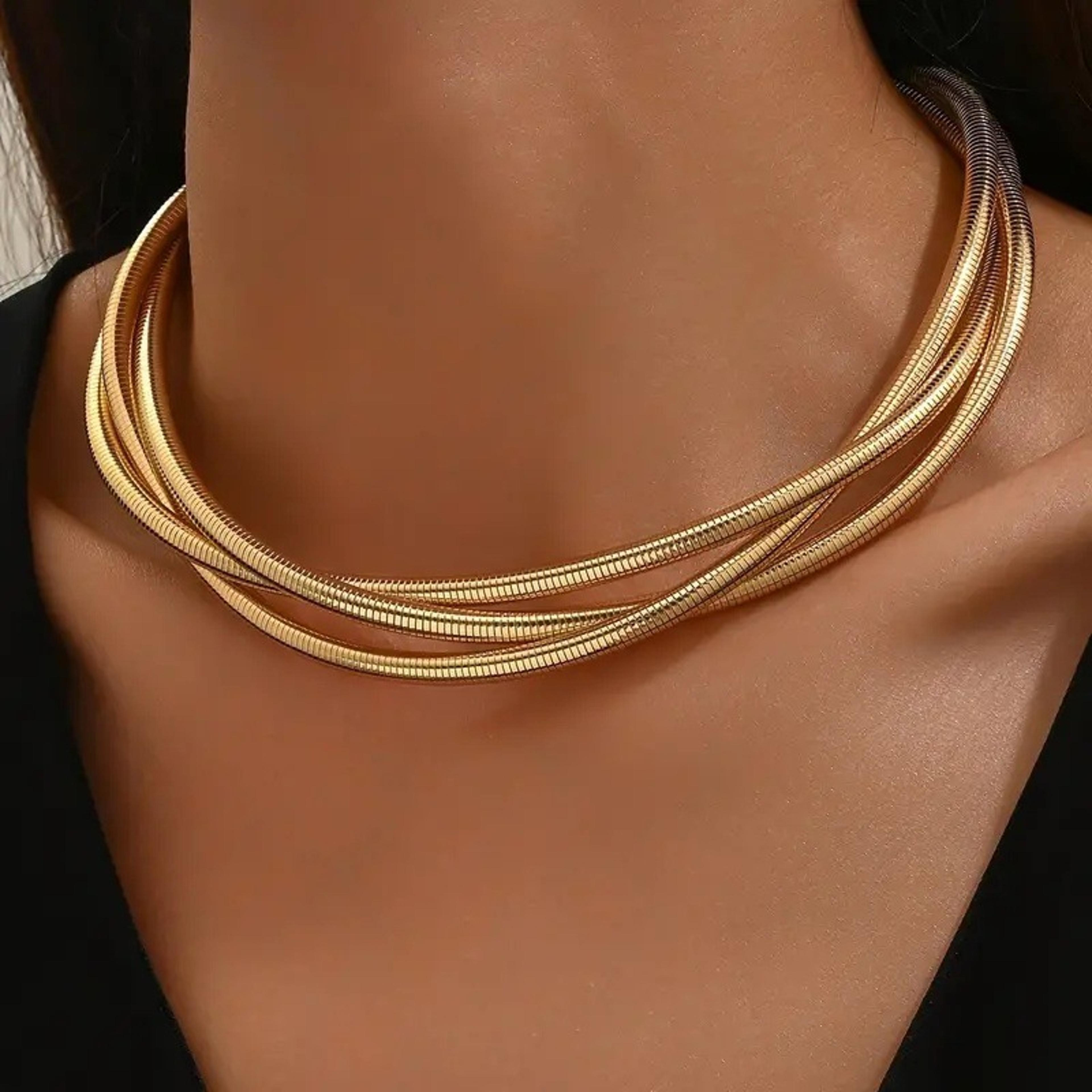 layered snake chain choker necklace gold silver mix unisex chain necklace