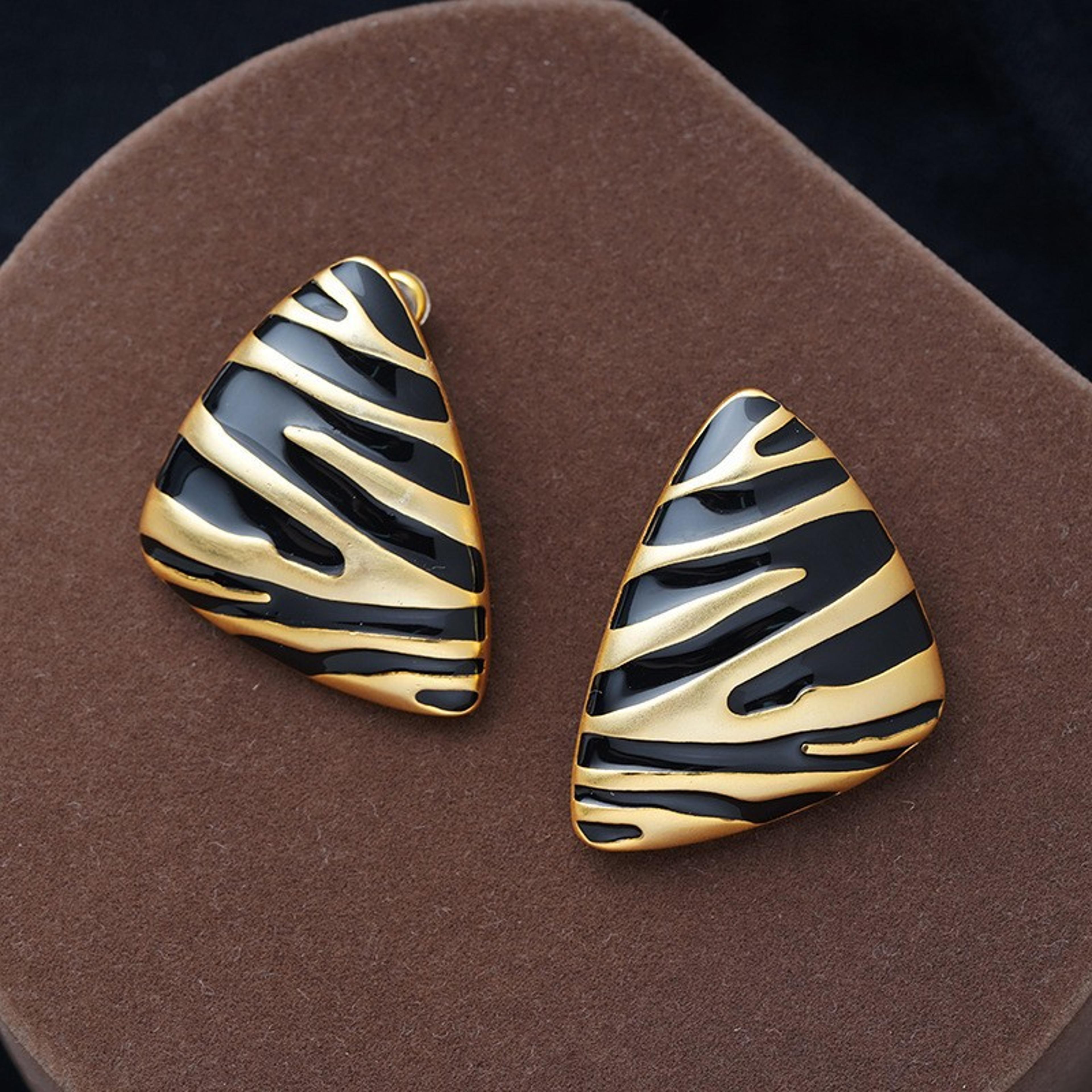 vintage zebra triangle stud earrings for women geometric stud earrings, vintage earrings, zebra earrings