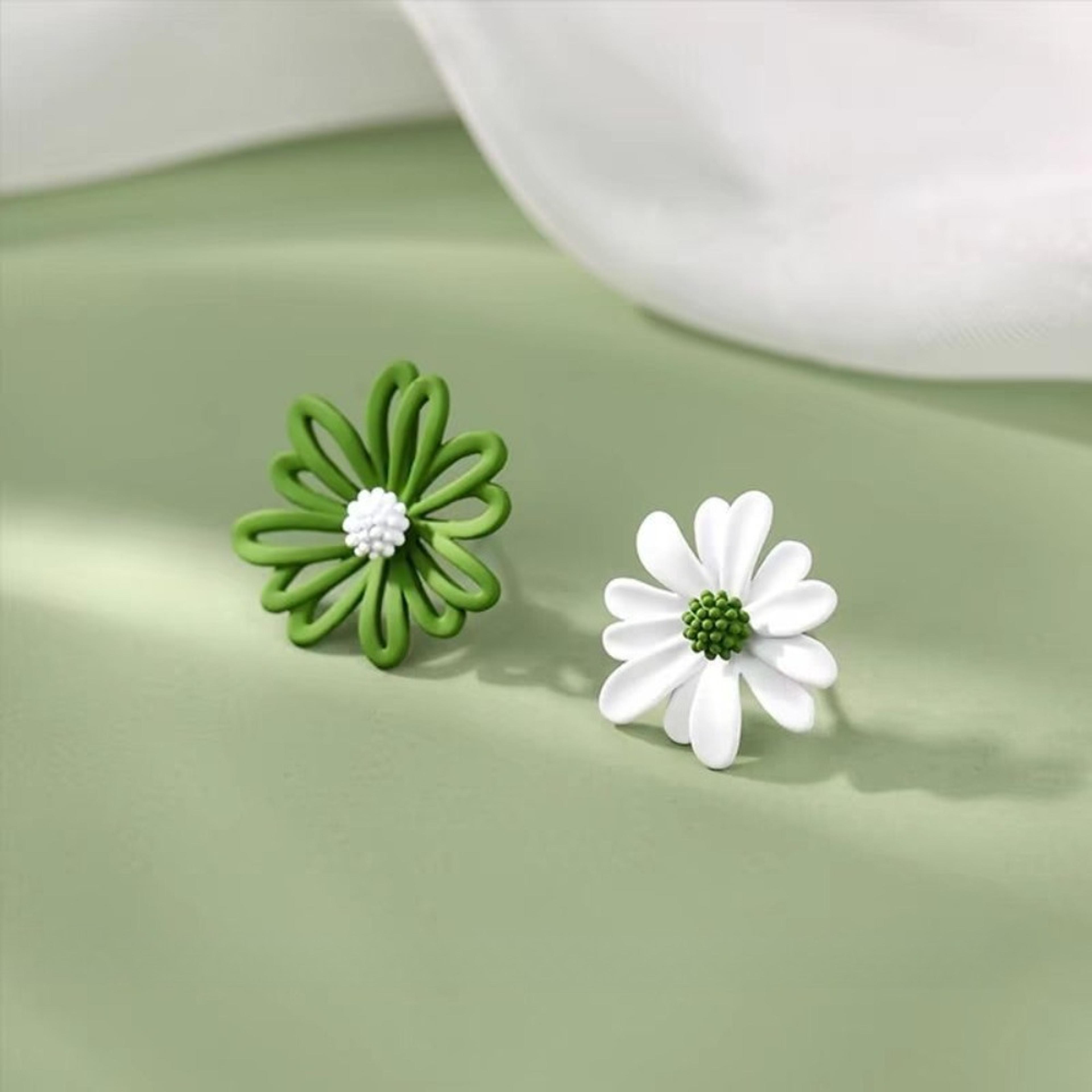 korean daisy asymmetric flower stud earrings floral stud earrings, korean earrings, cute summer jewelry