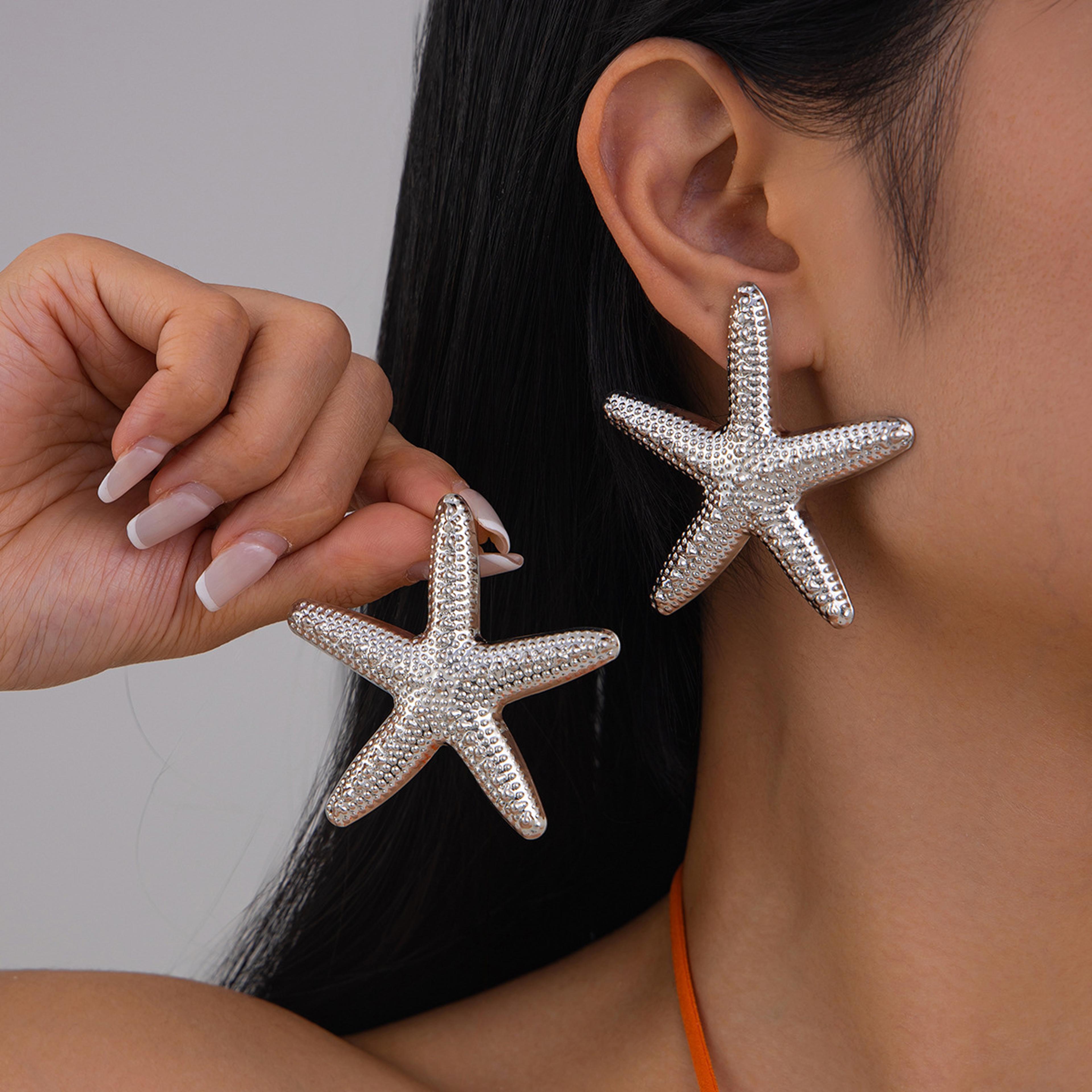 coastal shell & starfish pearl stud earrings for women | beach earrings, shell stud earrings, pearl earrings
