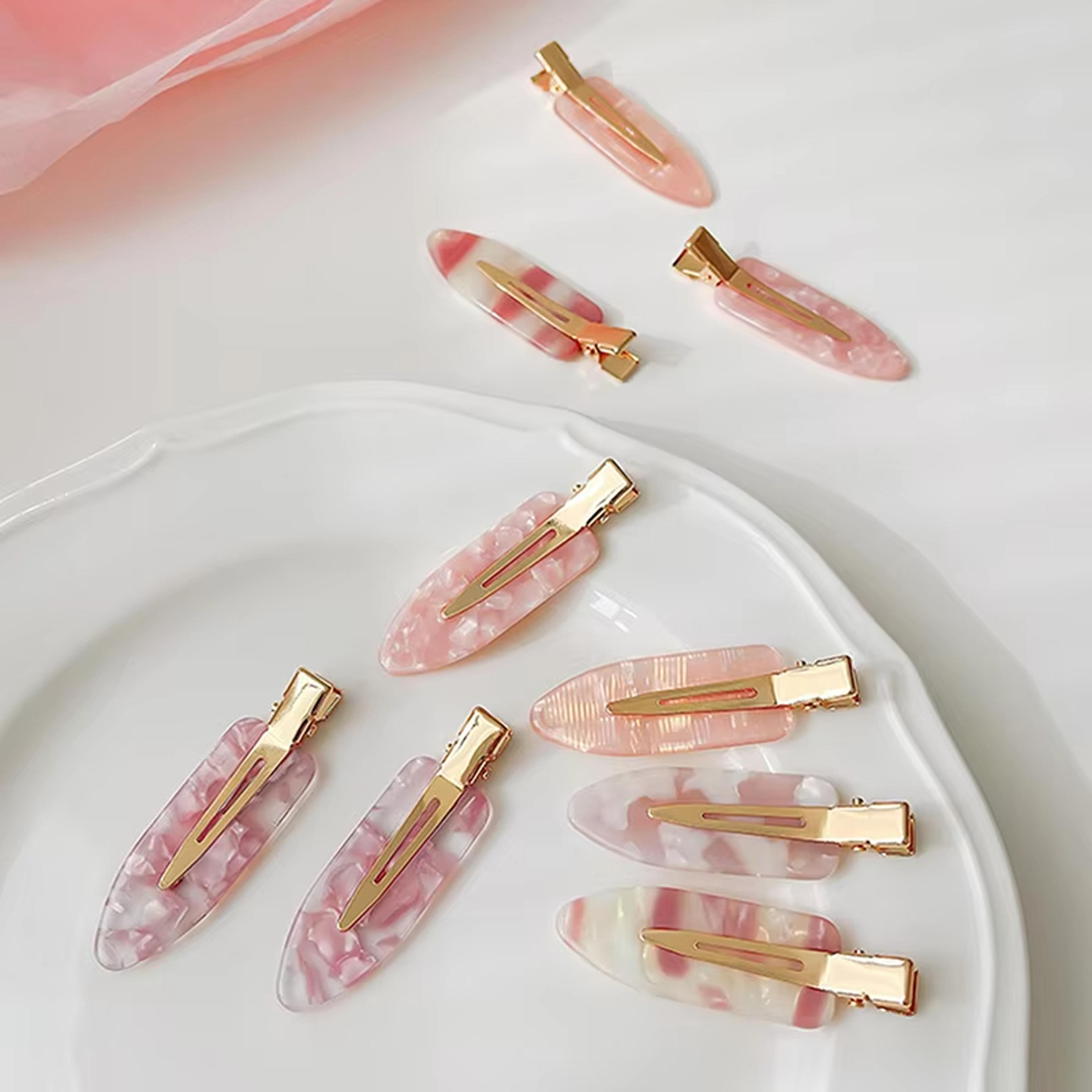korean seamless hair clips for bangs pink duckbill hair clips set