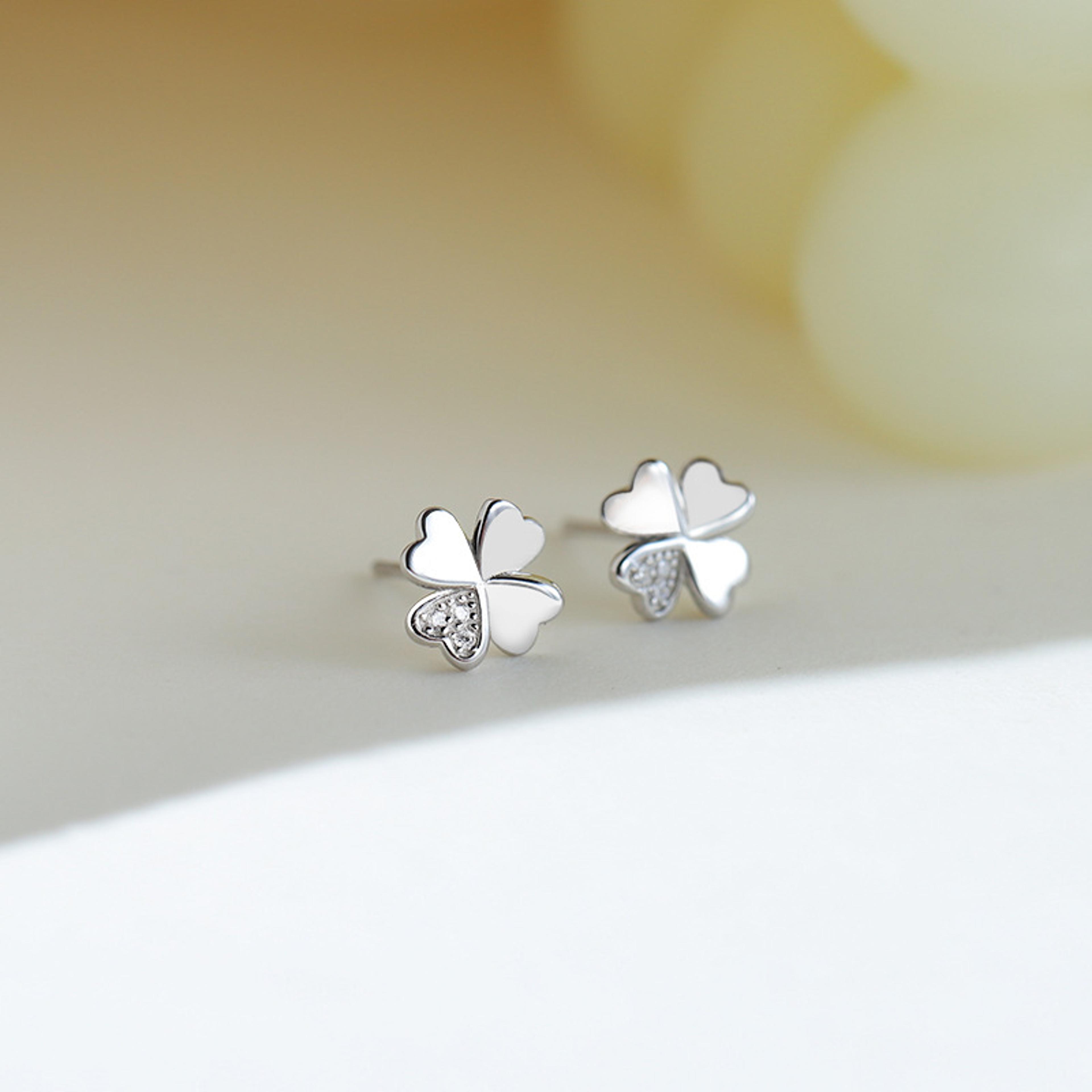 sterling silver heart flower stud earrings with cubic zirconia for women