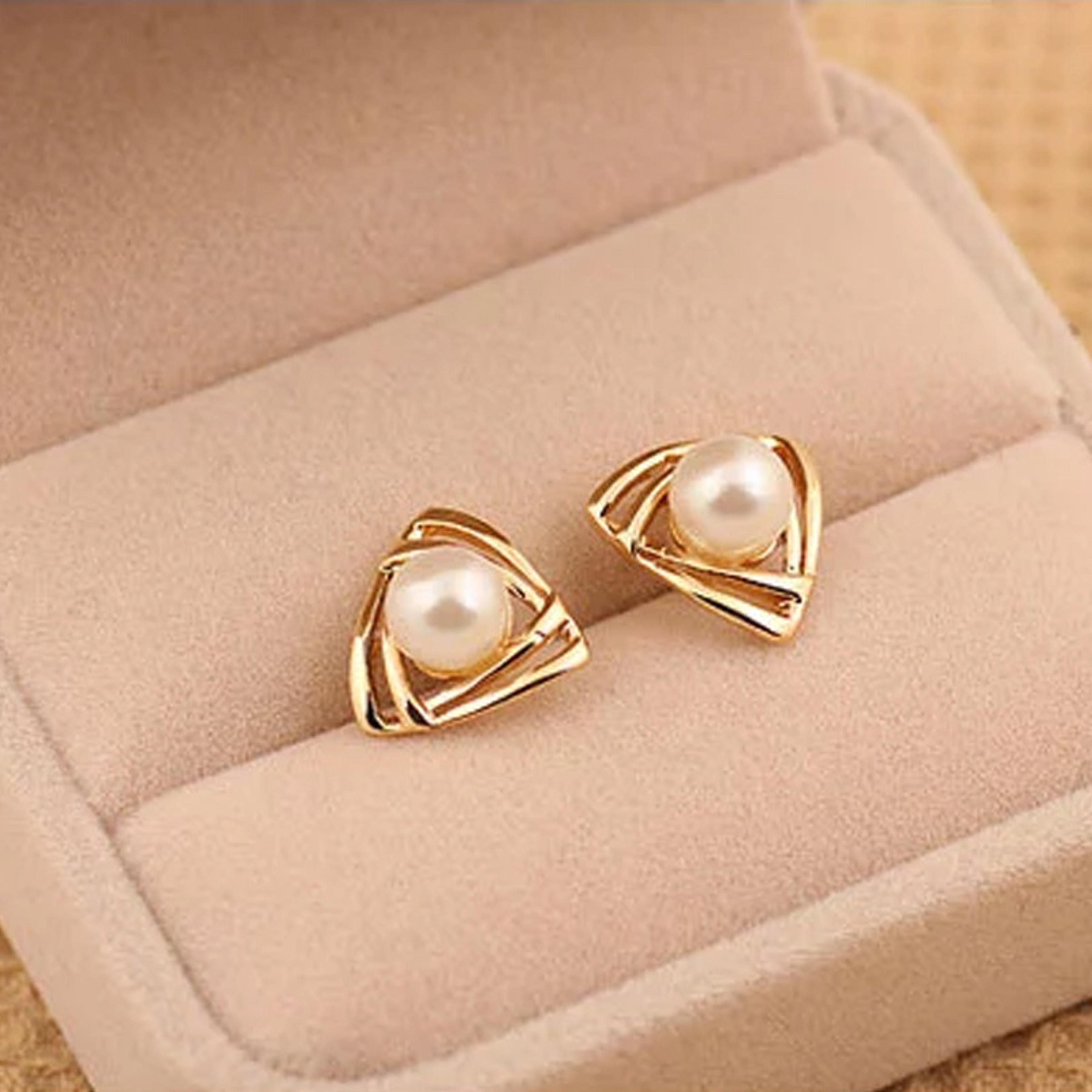 elegant pearl stud earrings for women classic imitation pearl earrings with smooth finish