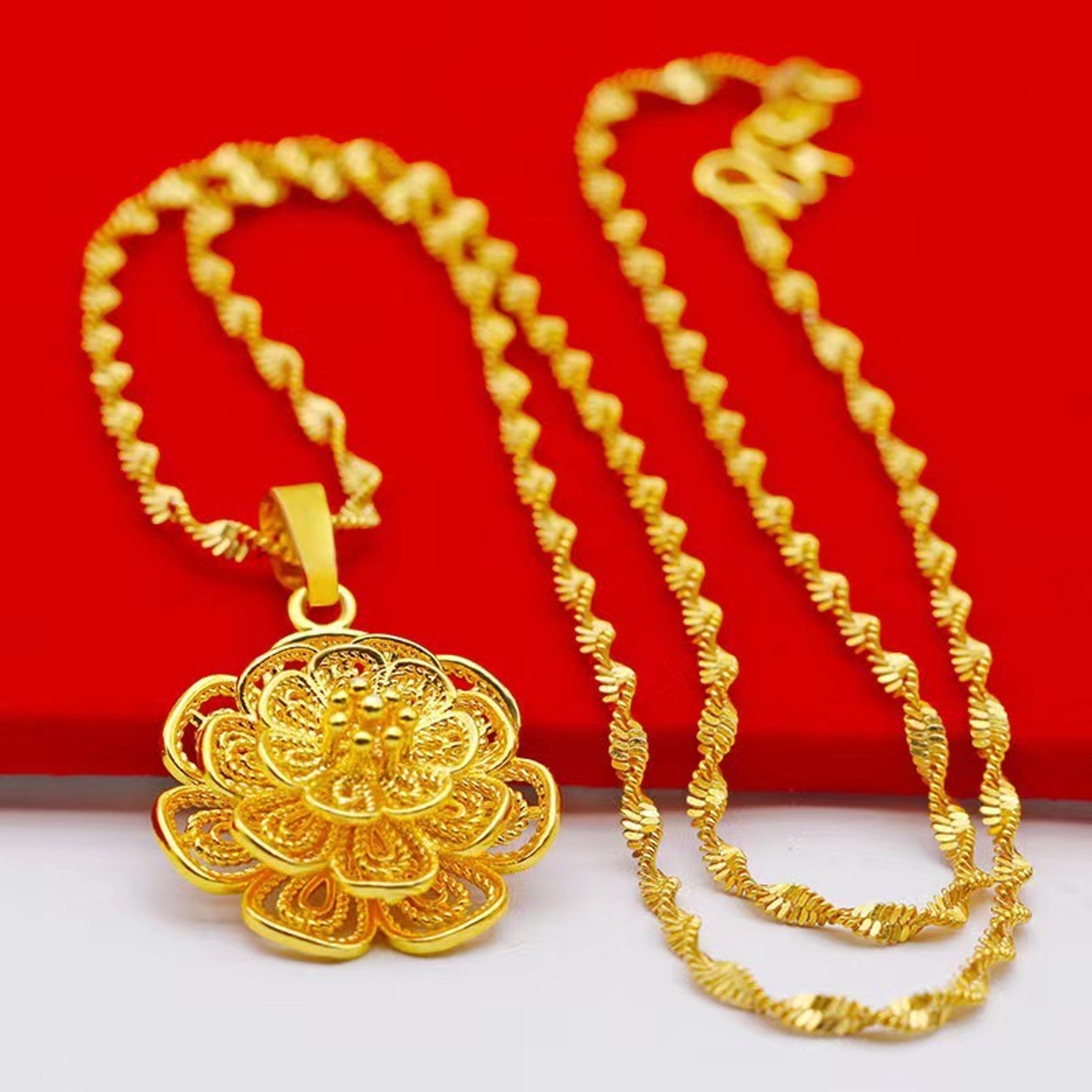 flower pendant necklace for women gold color necklace with water wave chain & elegant floral charm