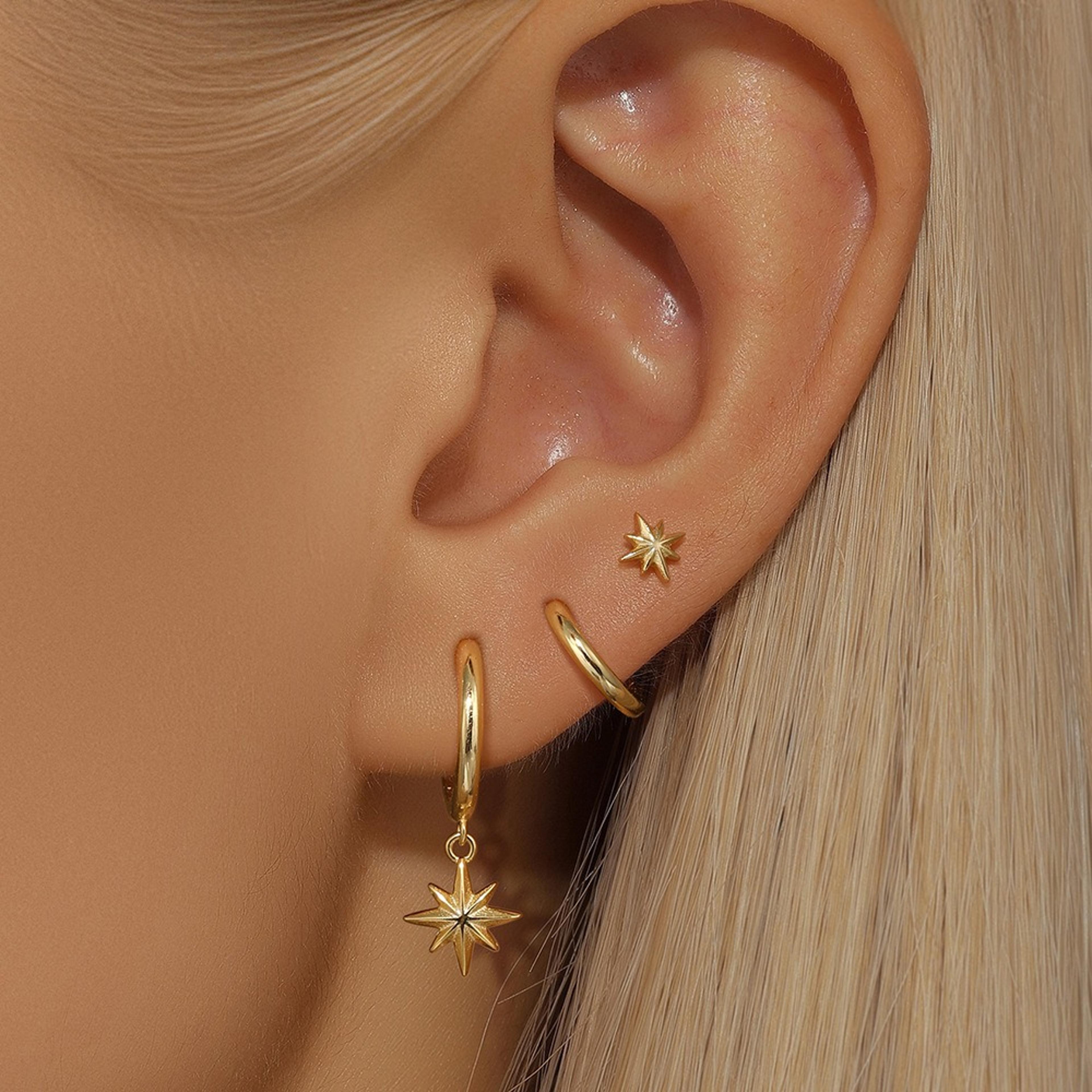 celestial gold star sun earrings set stainless steel stud earrings with zircon for women