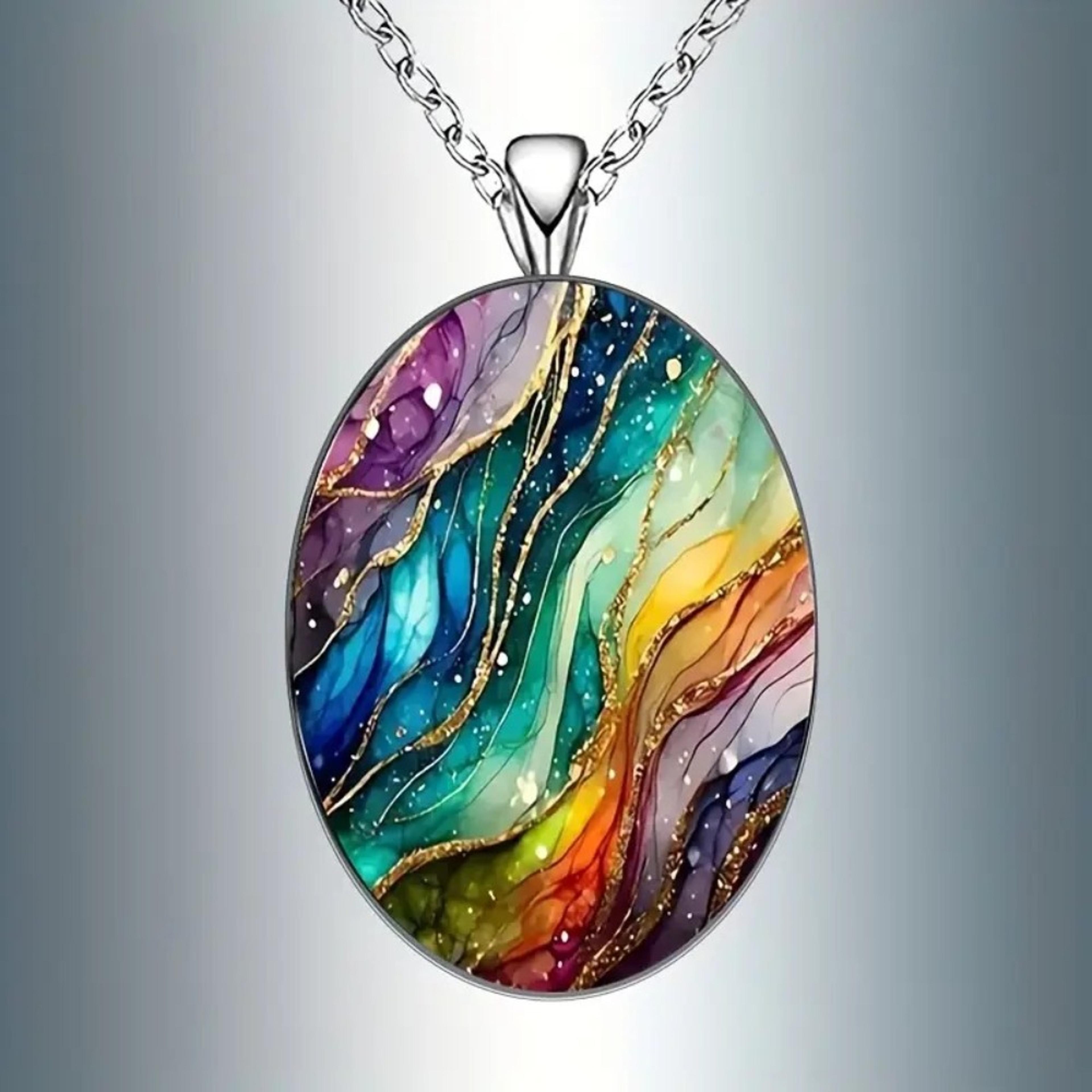 dreamy starry sky ripple glass pendant necklace for women oval glass pendant necklace retro jewelry gift