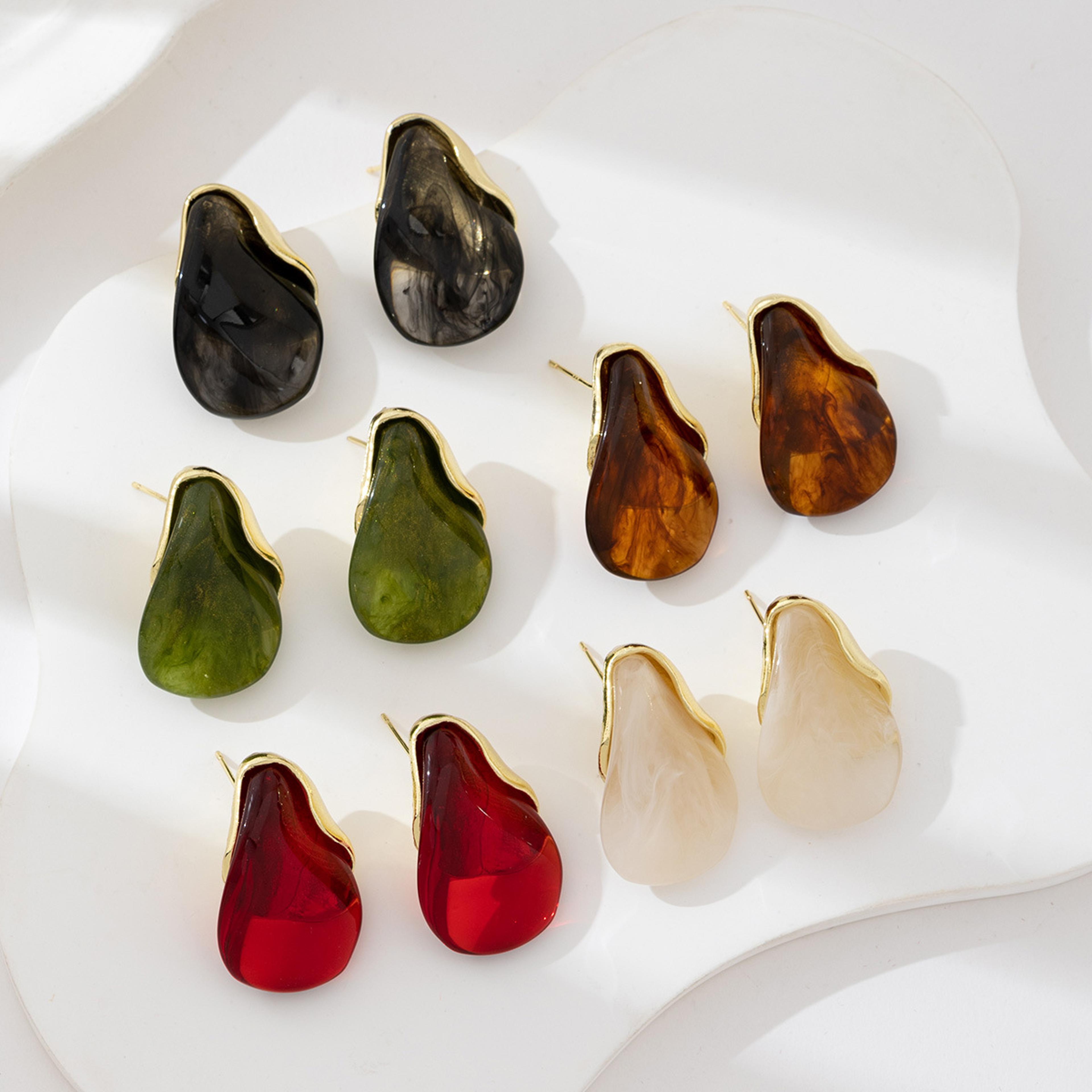 amber teardrop resin stud earrings for women statement earrings, resin earrings, modern gold accent
