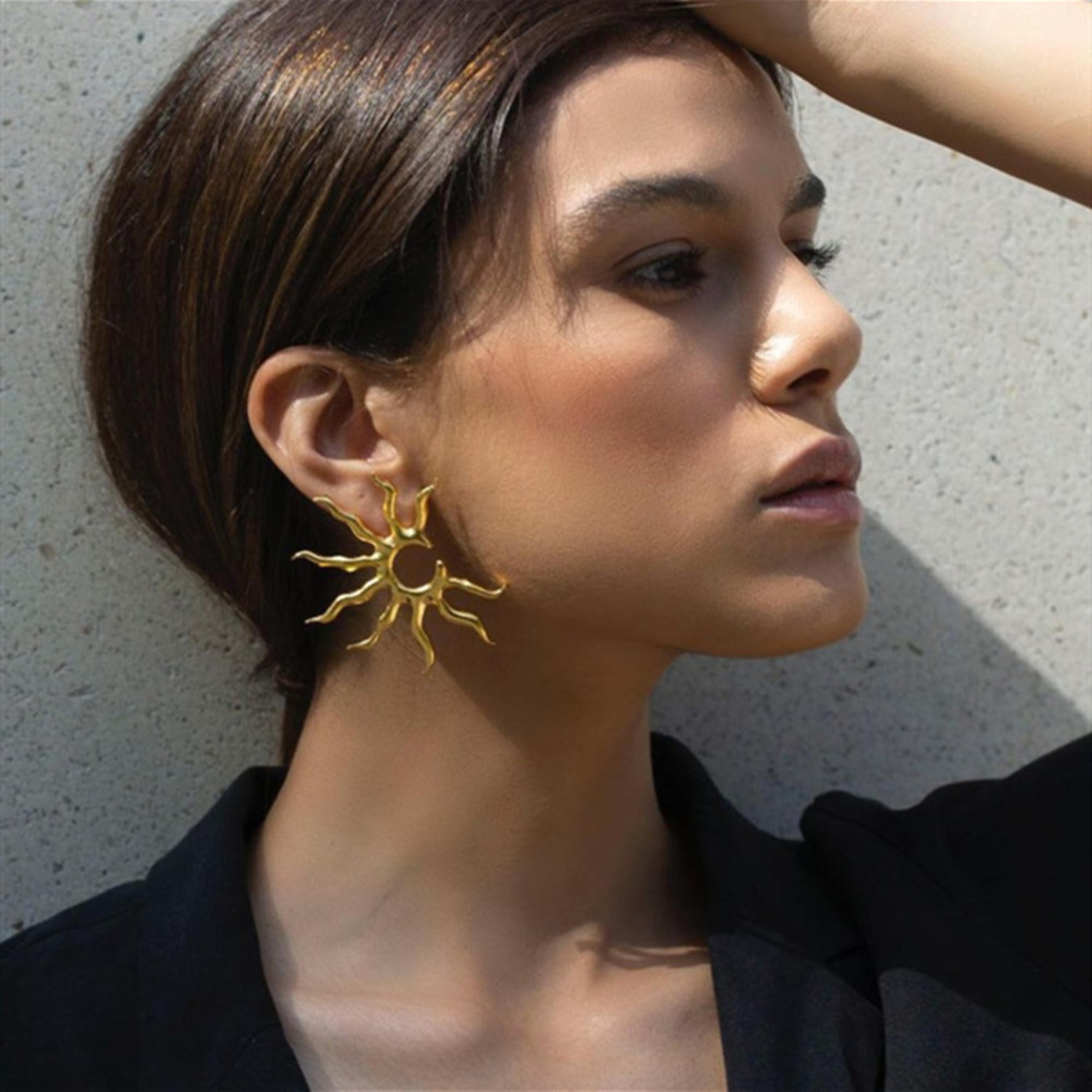 radiant sun stud earrings gold geometric statement earrings for women