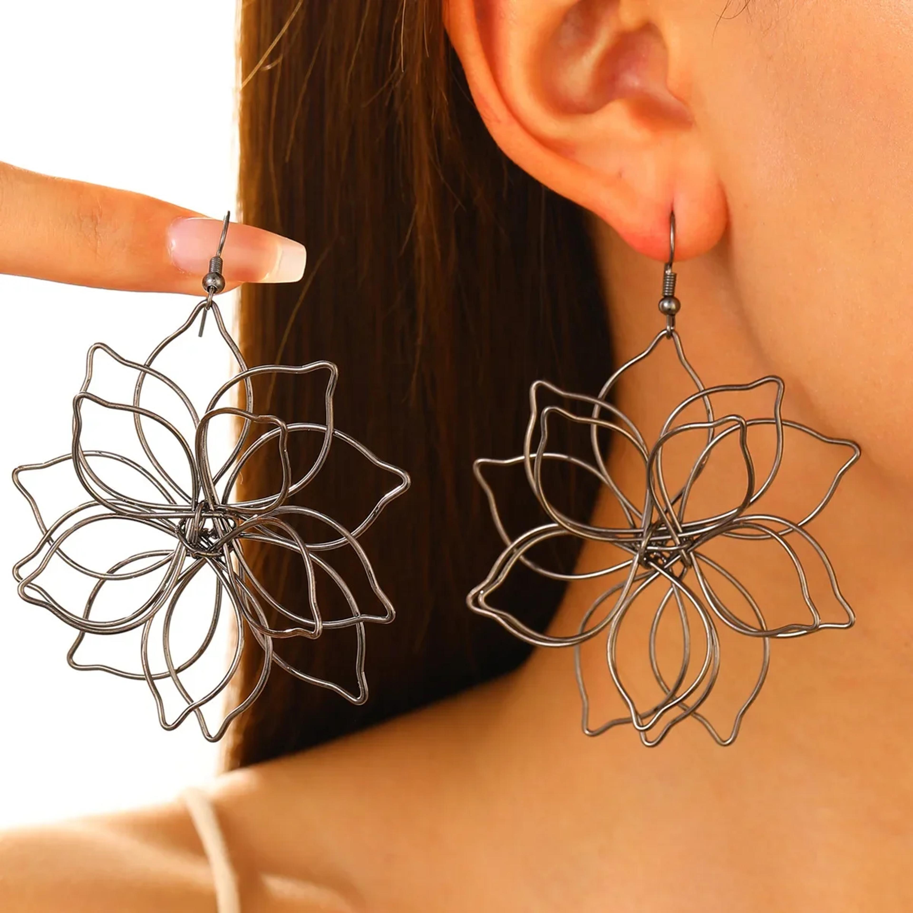 vintage hollow flower stud earrings for women elegant metal petal statement earrings