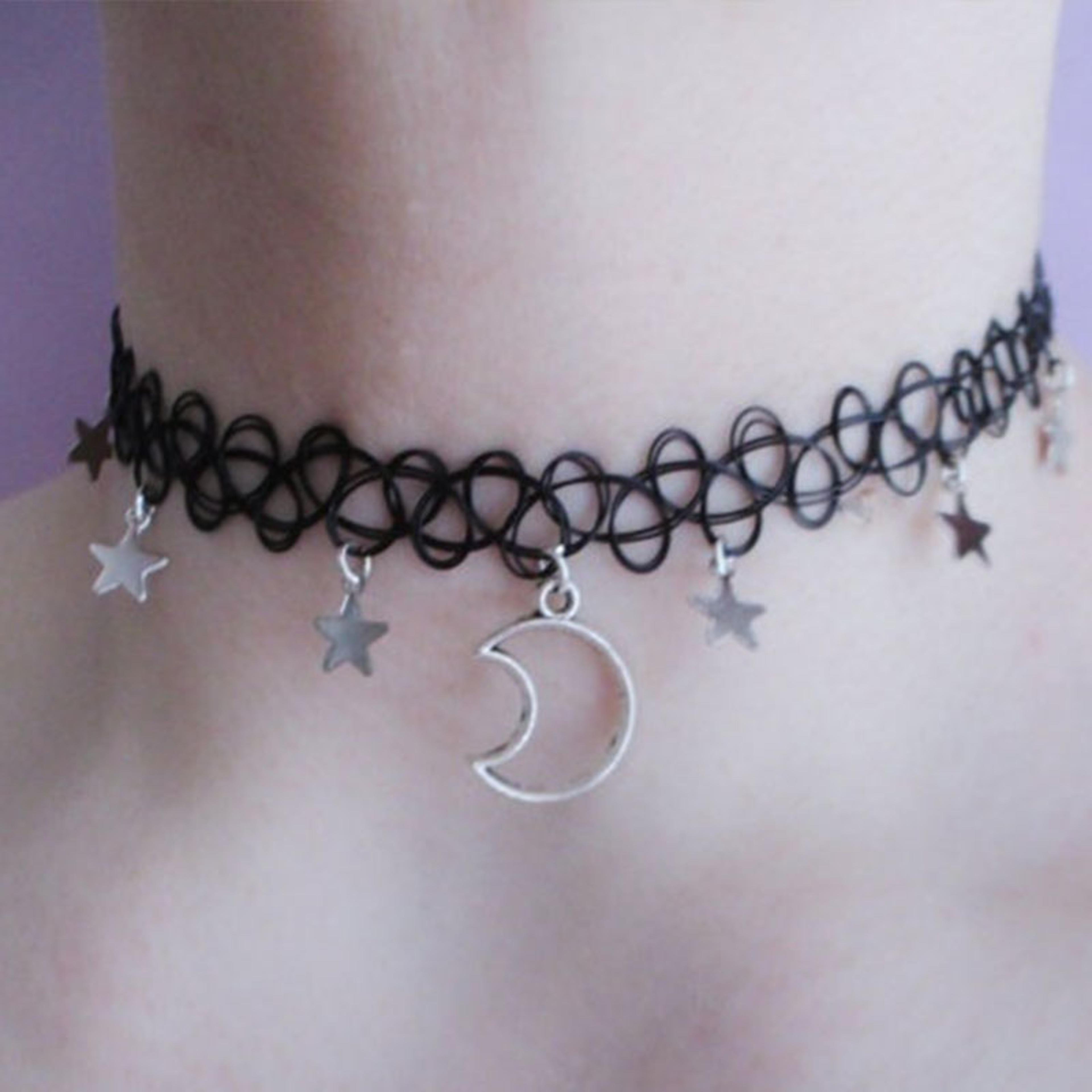 moon & stars necklace tattoo choker celestial grunge gothic necklace