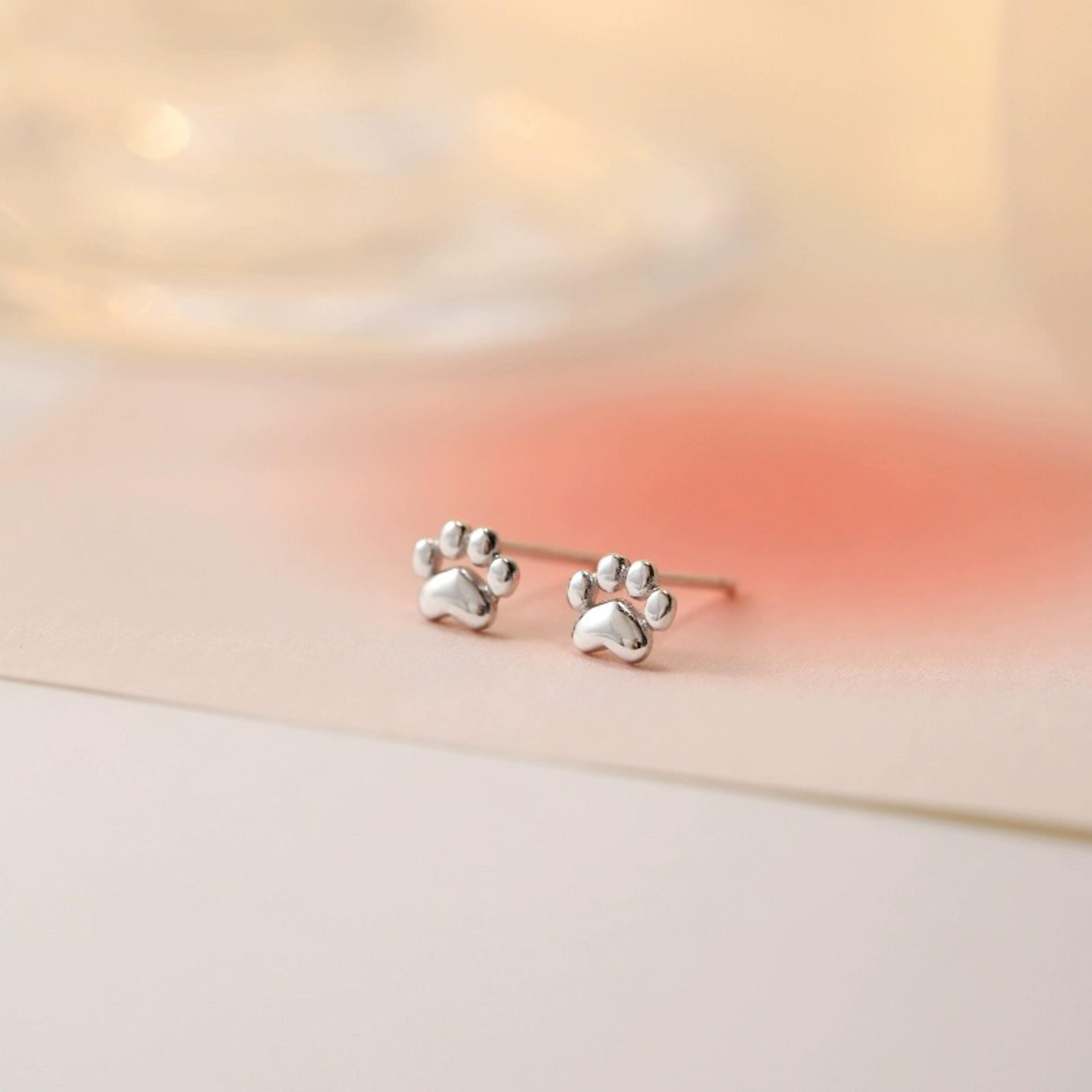 sterling silver cat paw stud earrings cute chubby paw earrings for women & girls