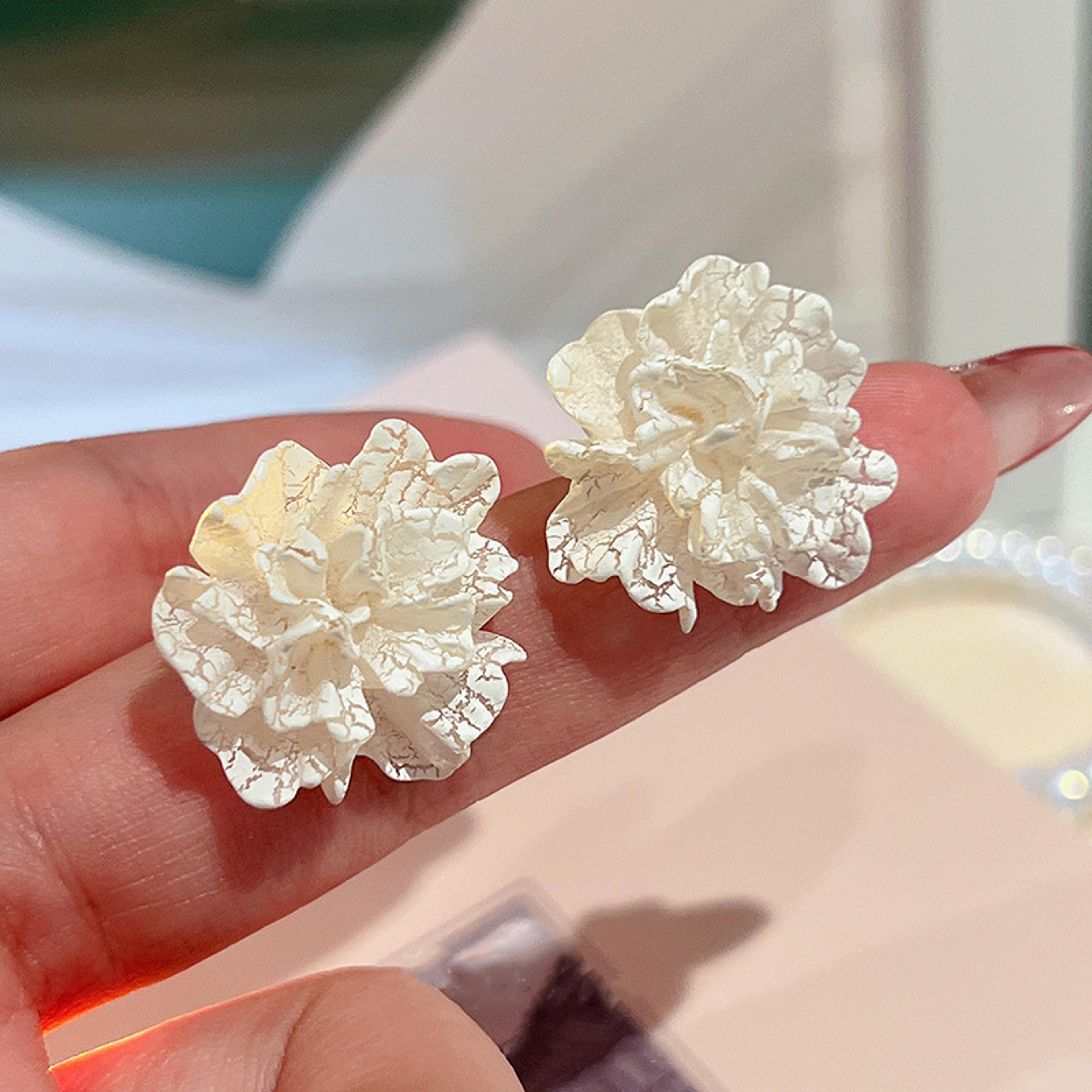 elegant flower statement earrings for women large white floral earrings for weddings & parties