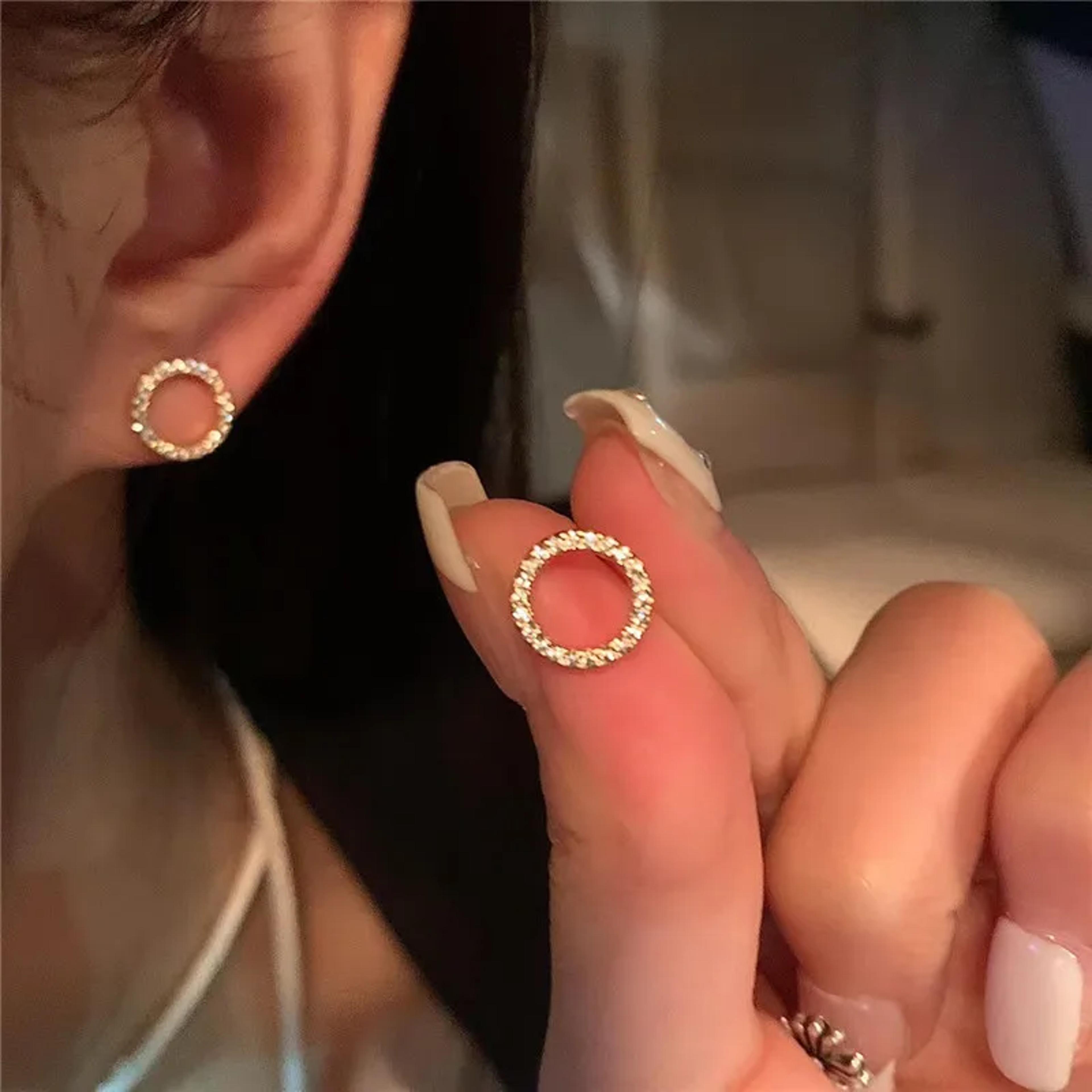 minimalist crystal stud earrings gold color small circle earrings for everyday & party wear