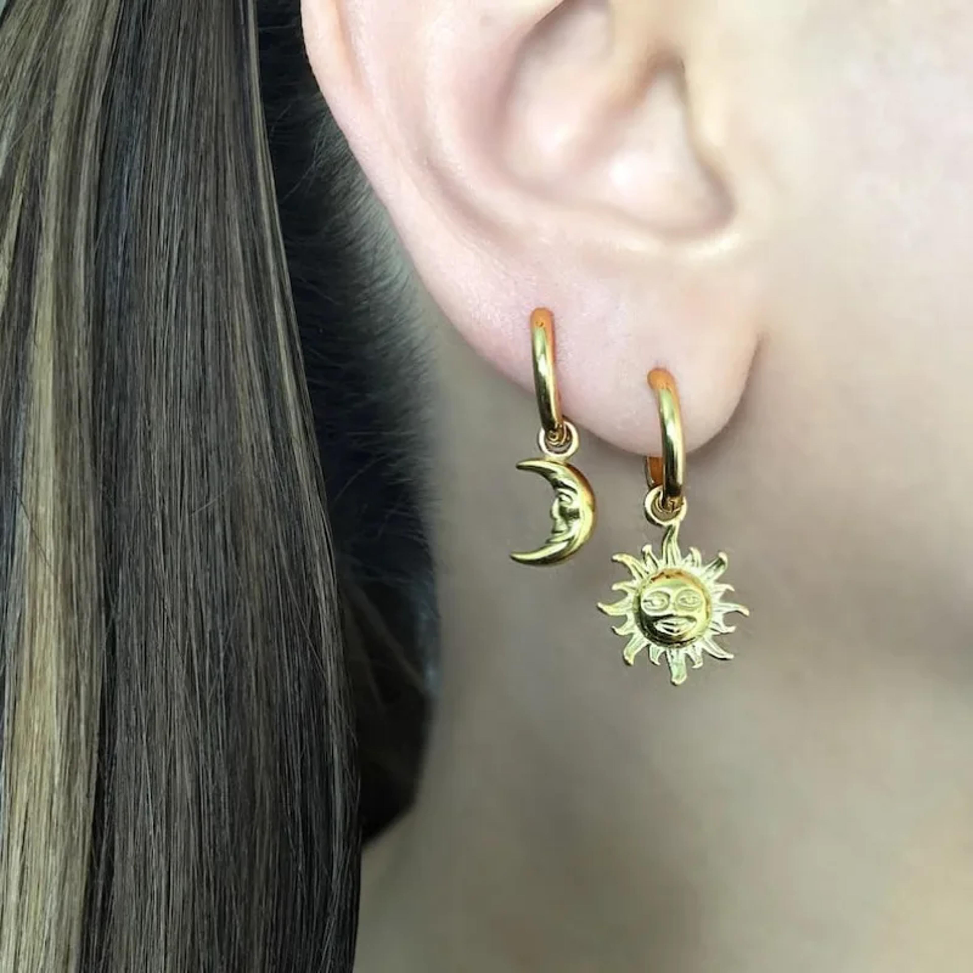 bohemian sun moon stainless steel dangle earrings celestial statement jewelry for women
