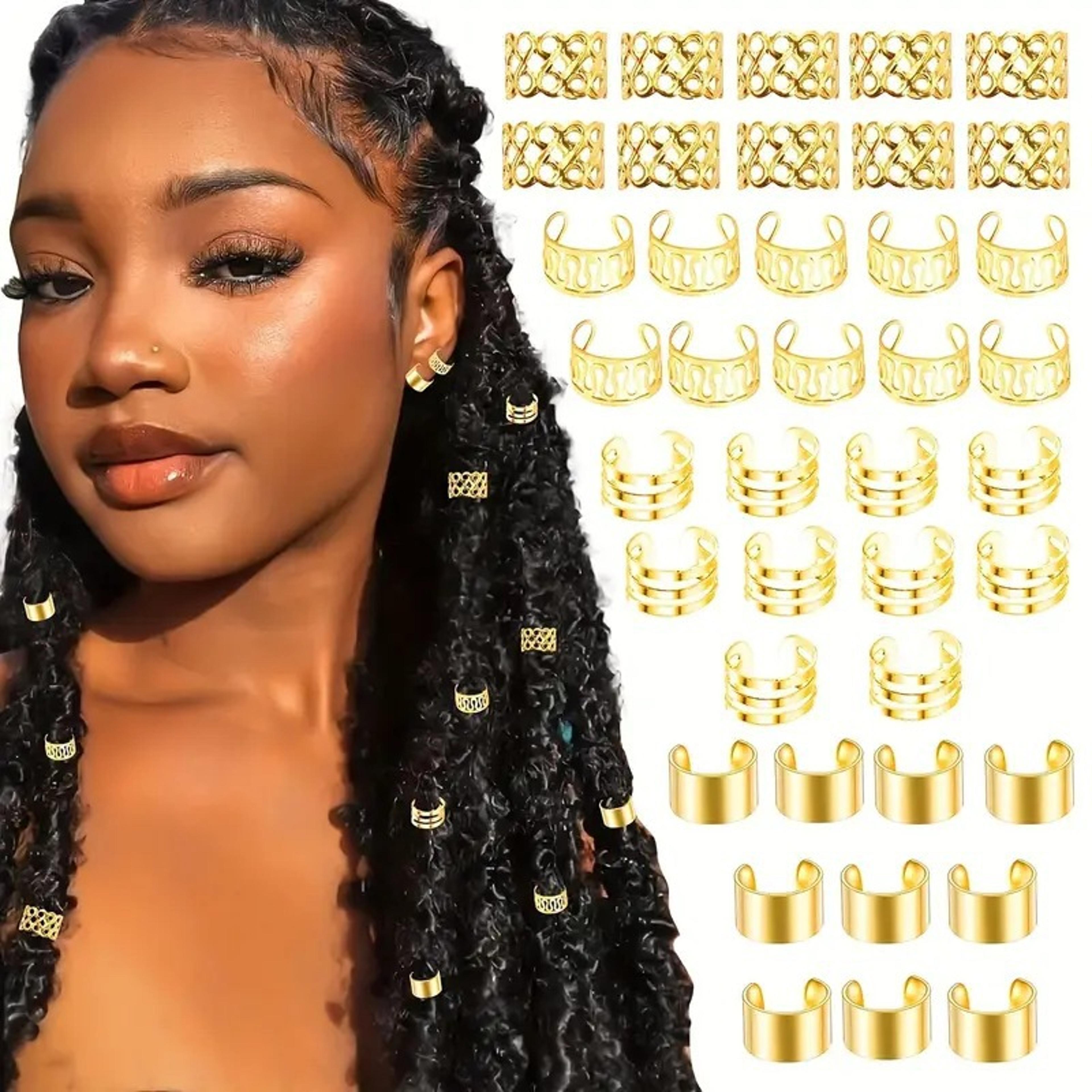 adjustable dreadlock hair cuffs metal hair rings for braids, locs & boho festival hairstyles